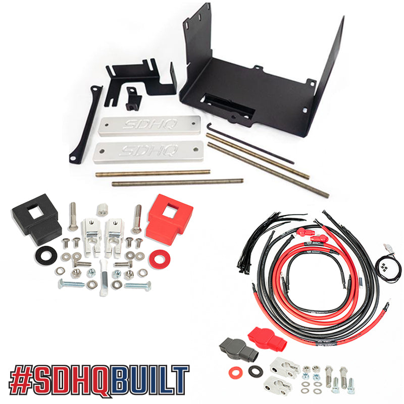 '10-23 Toyota 4Runner SDHQ Built "Build your Own" Dual Battery Kit Display of Included Tray, additional terminals, wiring, and threaded rods
