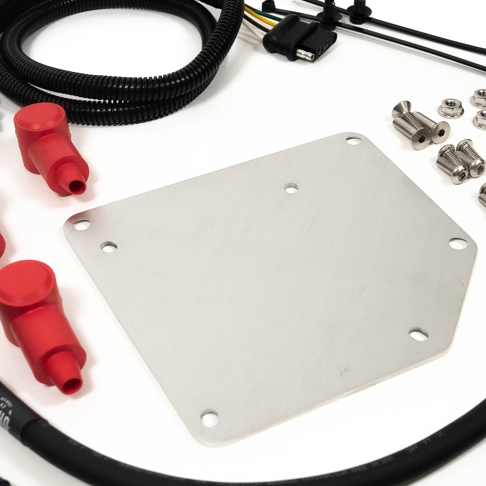 '14-23 Toyota 4Runner SDHQ Built Warn Control Pack Relocation Kit Close-up Display of Included Parts