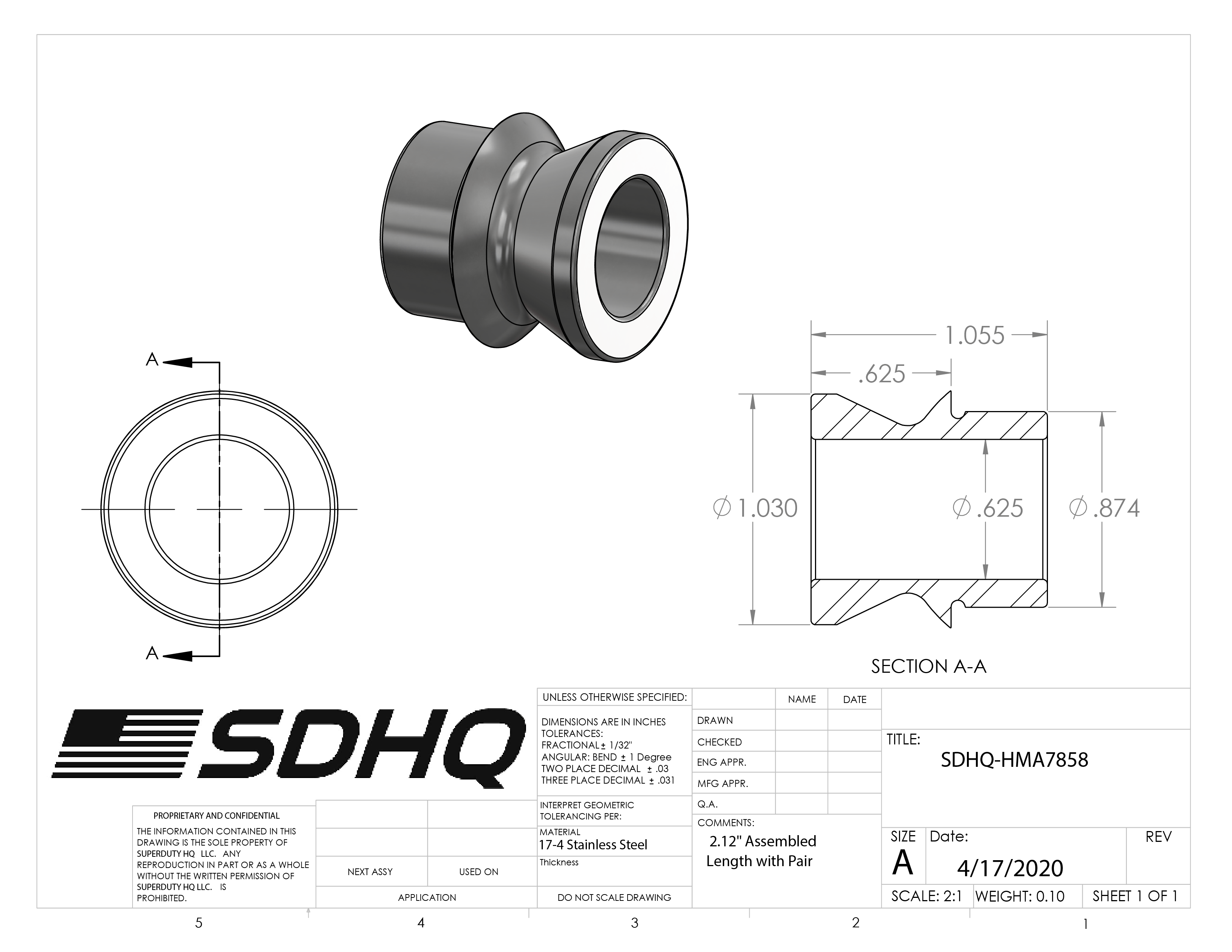 7/8"-5/8" High Misalignment Spacer-1.06" Tall-7/8" ID Misalignment Spacer measurements