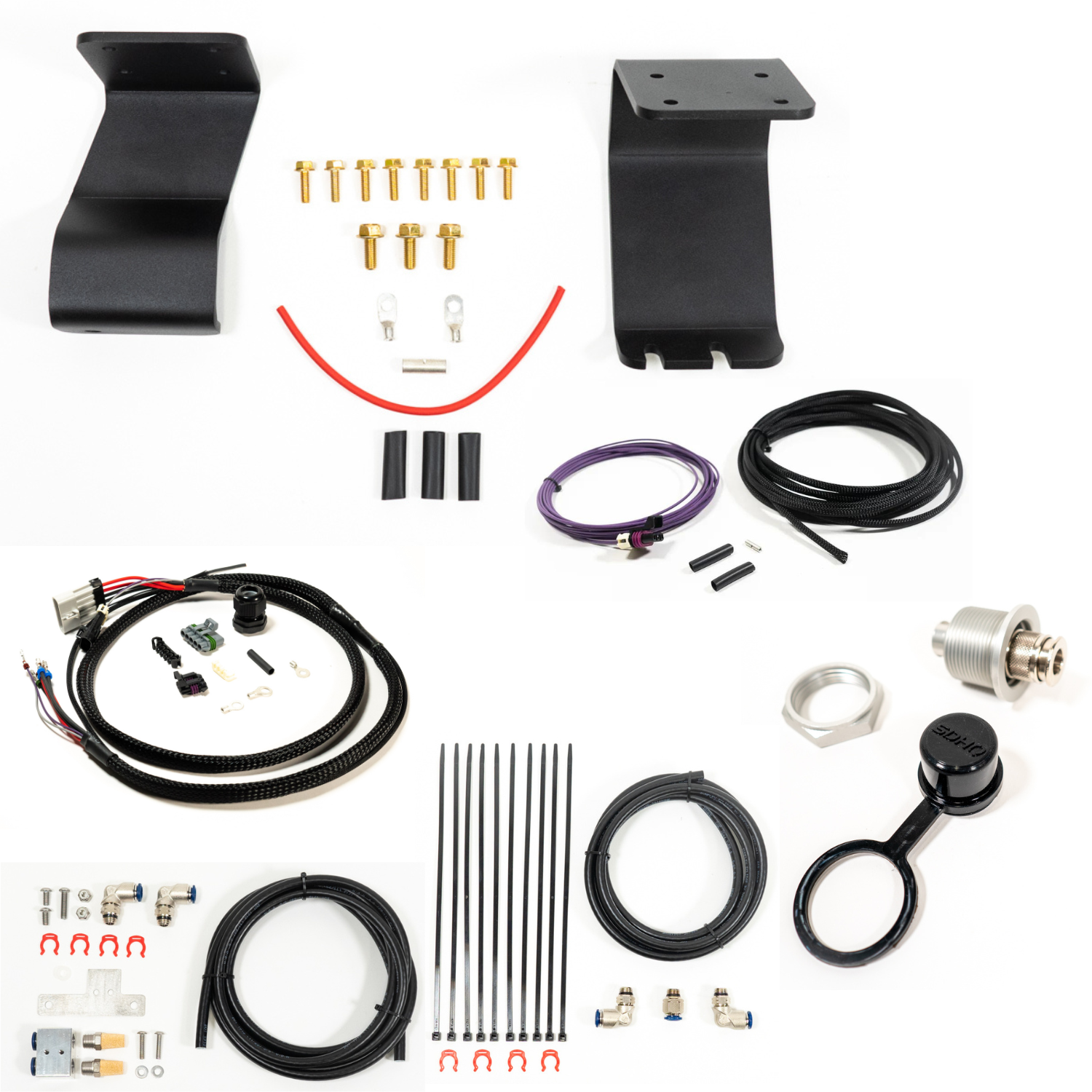 SDHQ Built '22+ Tundra ARB Twin Compressor Mounting Kit Display of included parts and hardware