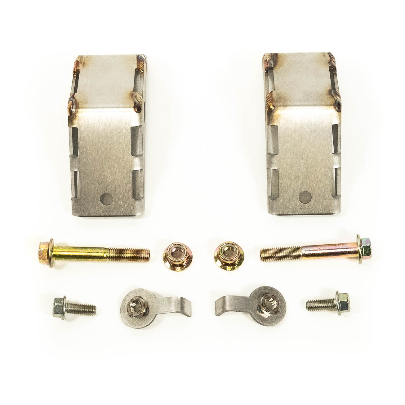 2019-2023 Chevy/GMC 1500 SDHQ Built Rear Shock Guards Display of included parts and hardware