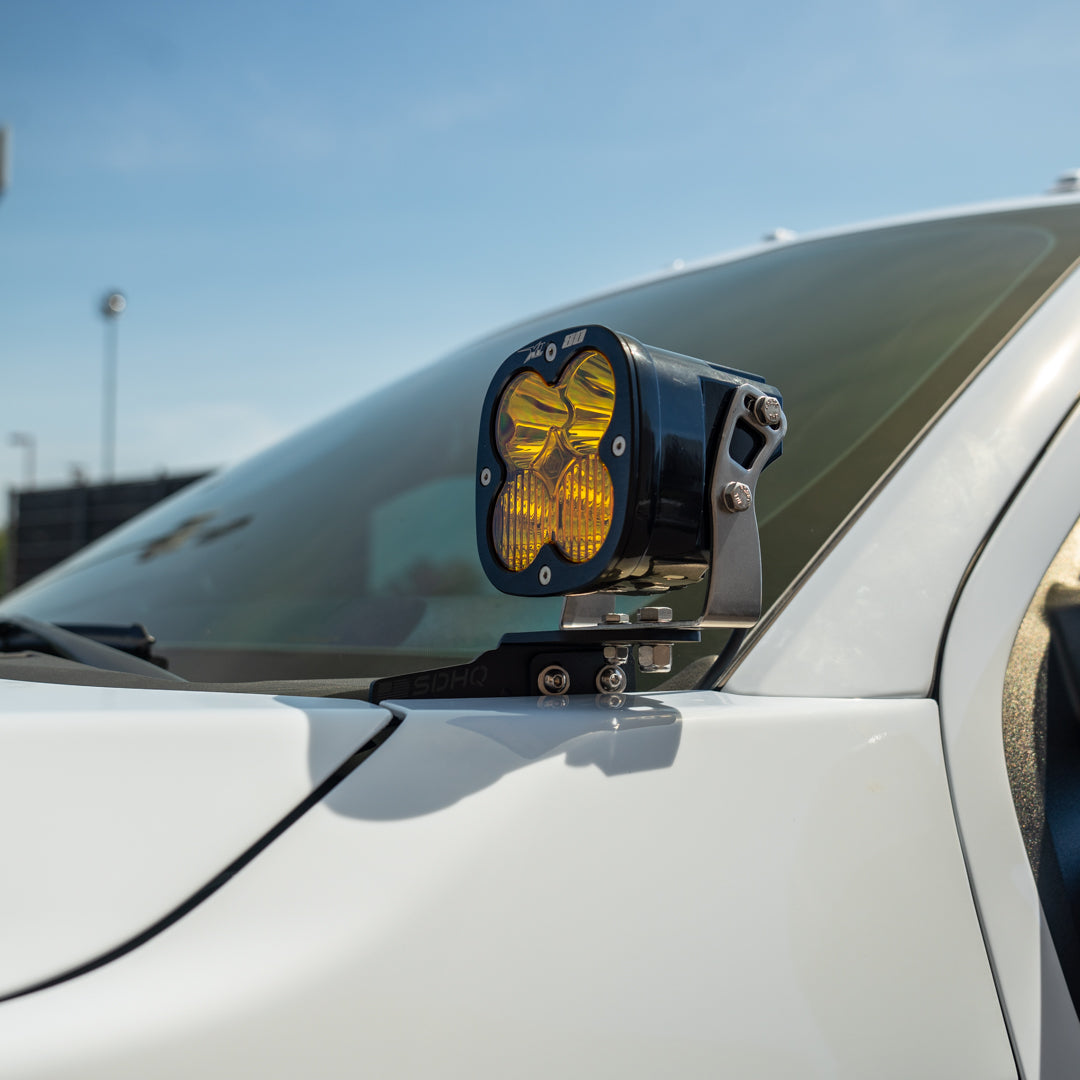 '23-24 FORD SUPER DUTY SDHQ BUILT A-PILLAR LIGHT MOUNTS Close-up Display installed