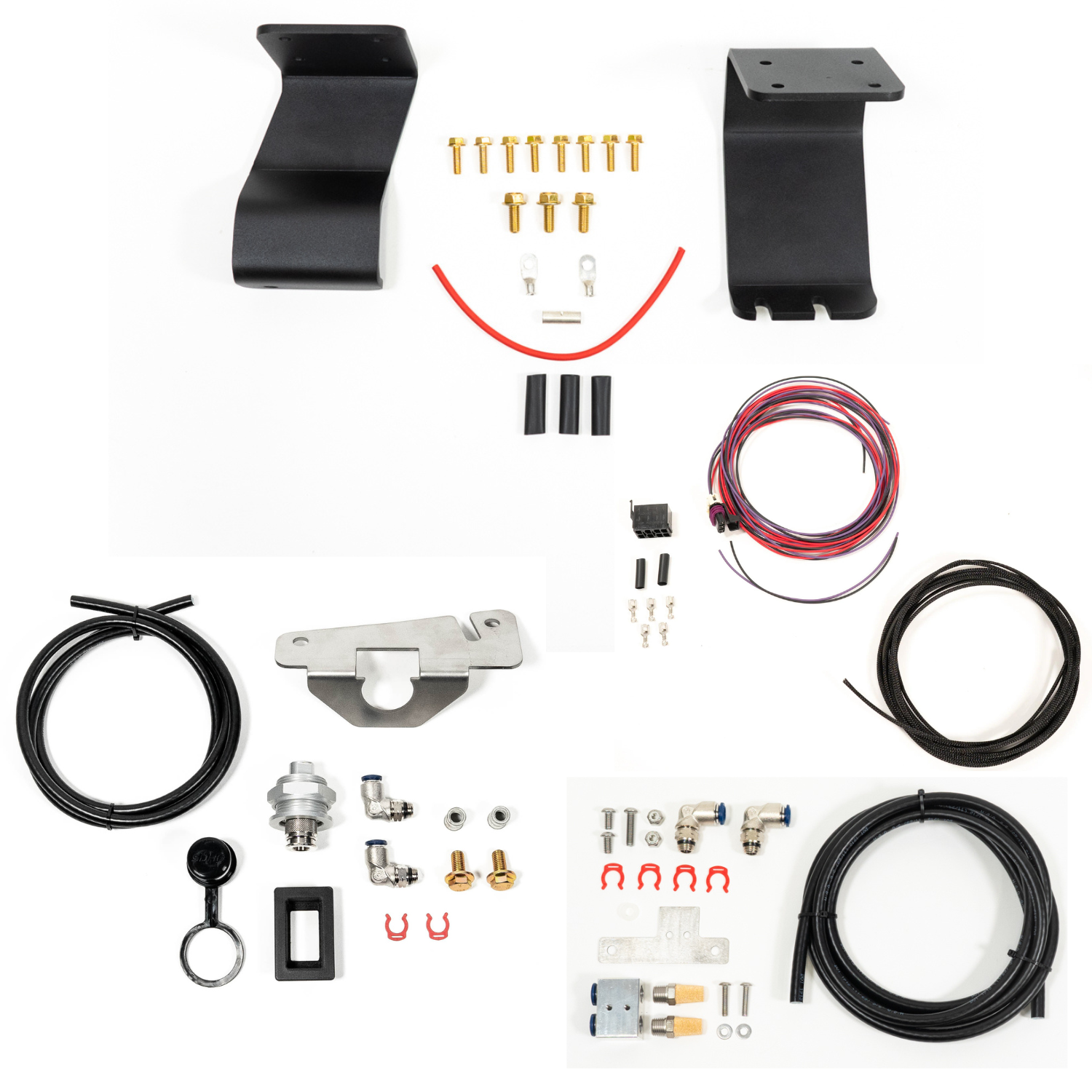 SDHQ Built '23-24 Sequoia ARB Twin Compressor Mounting Kit display of included parts