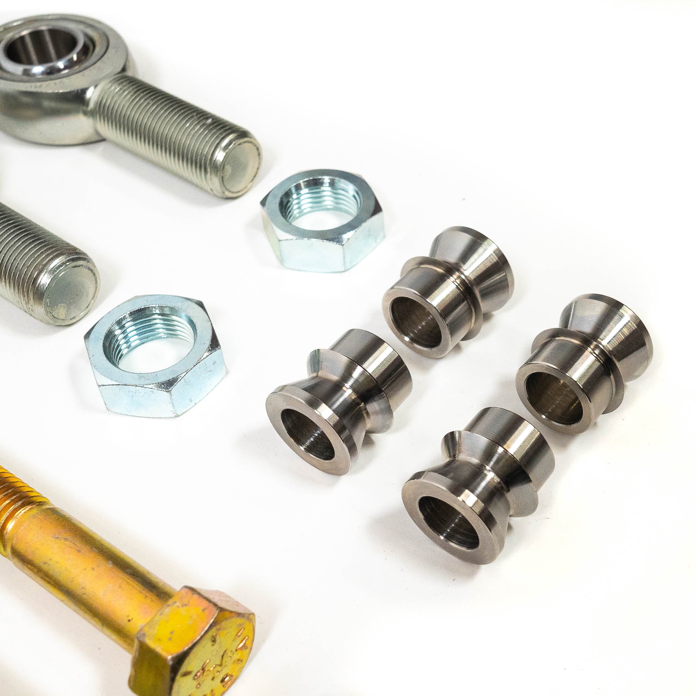 SDHQ Built '07-21 Tundra Traction Bar Service Kits Deluxe rebuild kit with heims close-up display of included parts