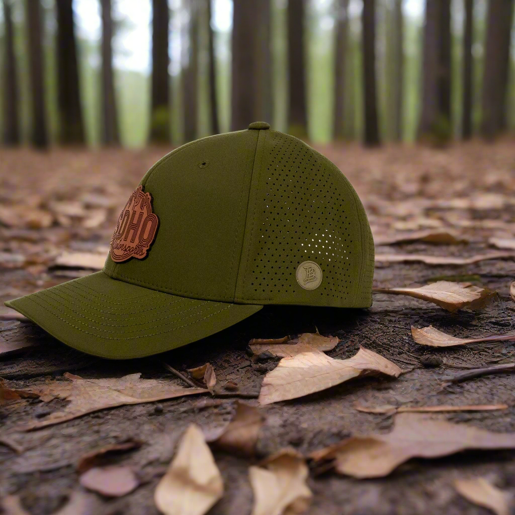 The Elite Hat w/ Leather SDHQ Motorsports Logo Side View Display