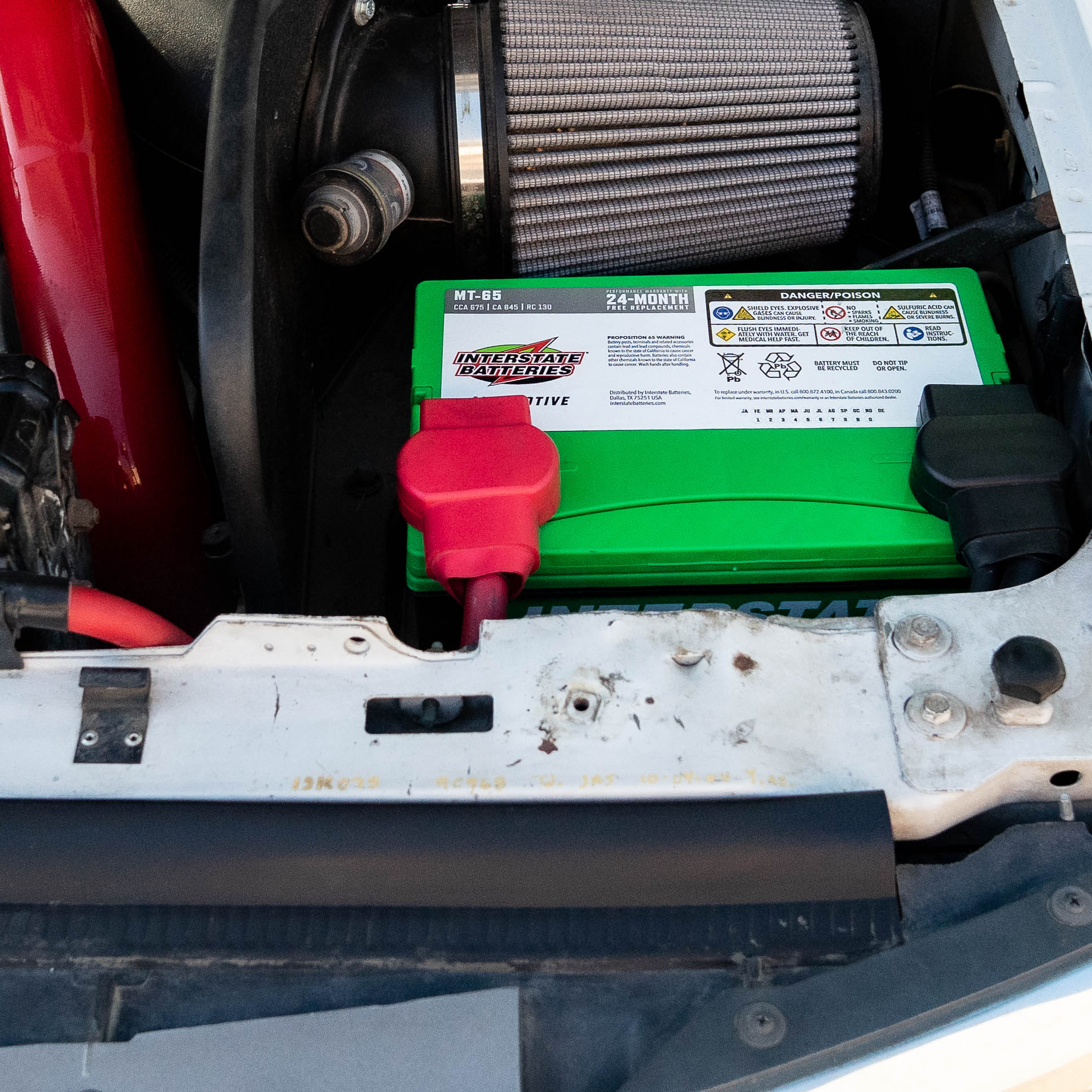 SDHQ Built '95-02.5 Ford 7.3L F250/F350/Superduty Billet Battery Terminal Upgrade Kit close-up installed display