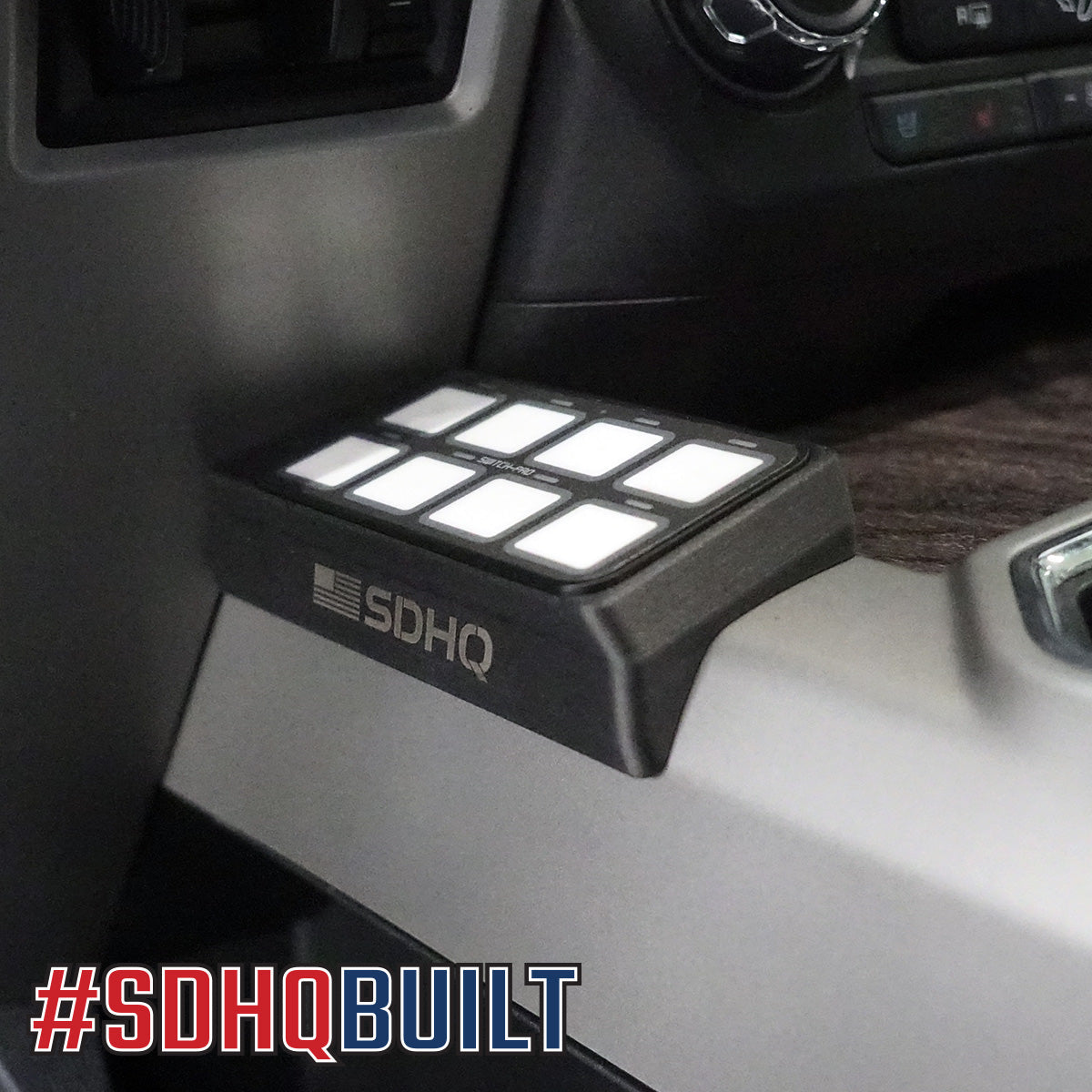 '15-20 Ford F150 SDHQ Built Switch Pros SP-9100 Flow Through Center Console Keypad Mount close-up Installed