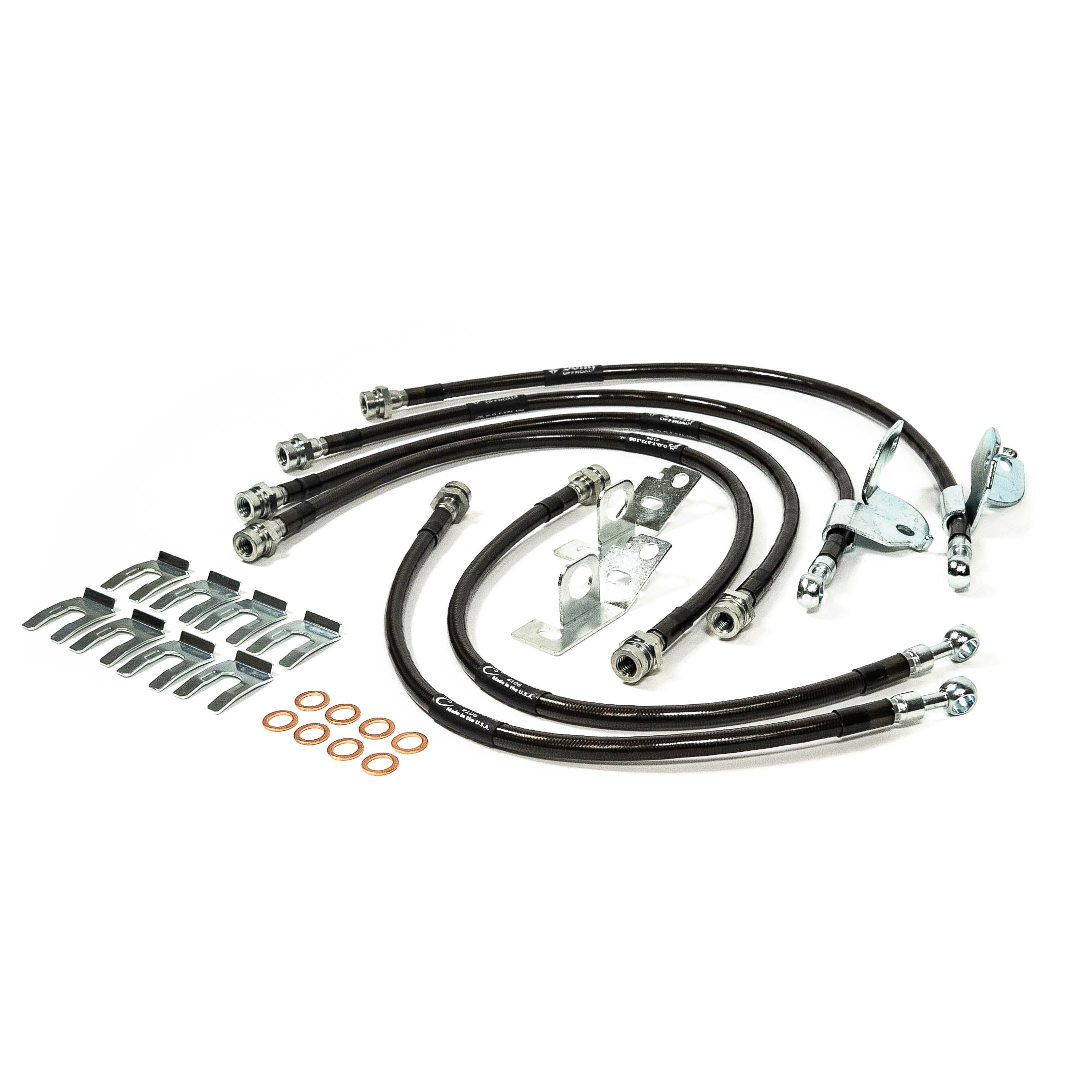 Gen1 and Gen2 Ford Raptor SDHQ Built Brake Line Kit Display of Included Parts