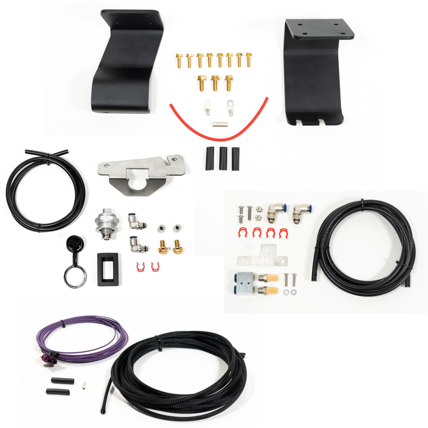 SDHQ Built '23-24 Sequoia ARB Twin Compressor Mounting Kit display of included parts