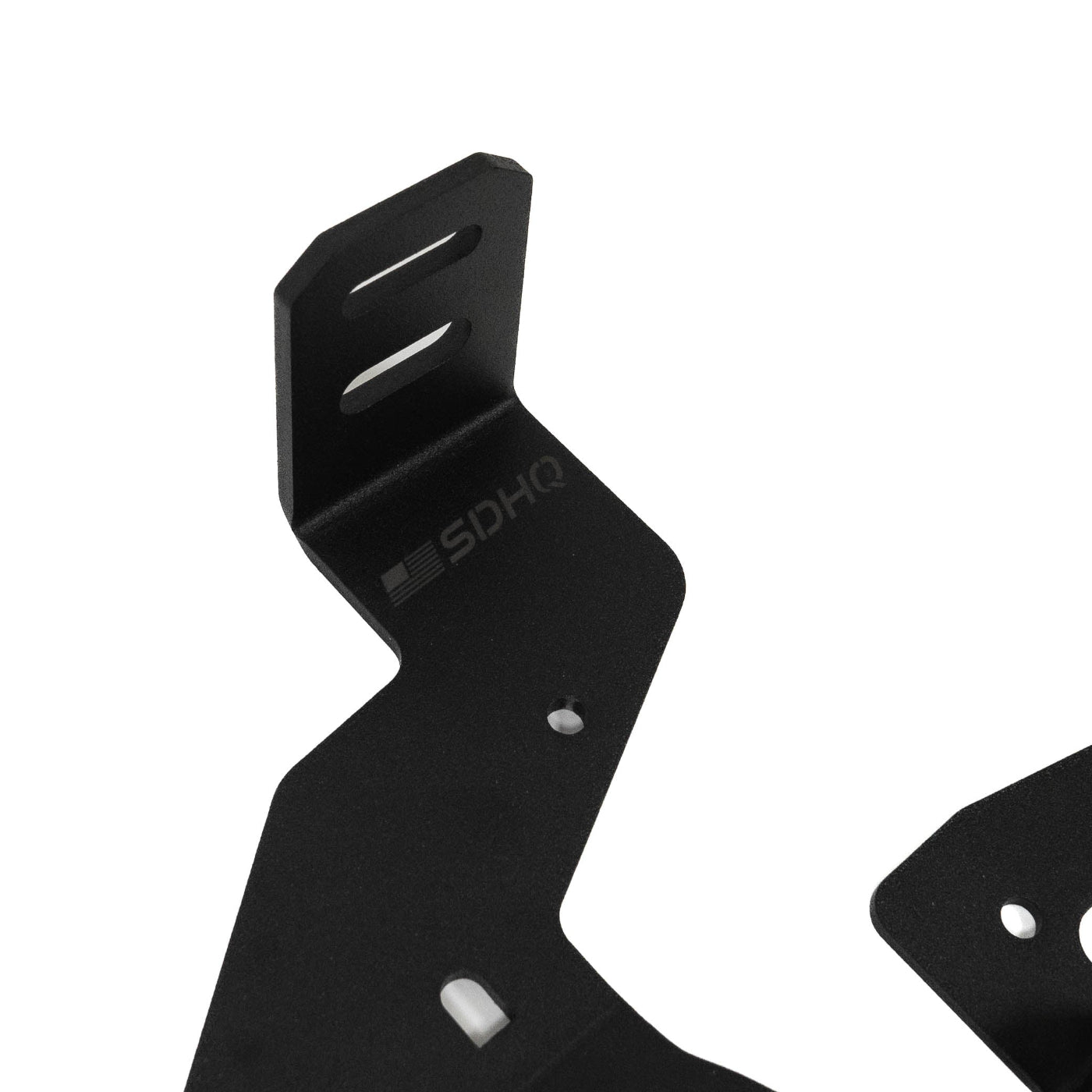 SDHQ Built '24-25 GX550 A-Pillar Light Mounts display up close to show SDHQ laser etched logo, shape, and thickness