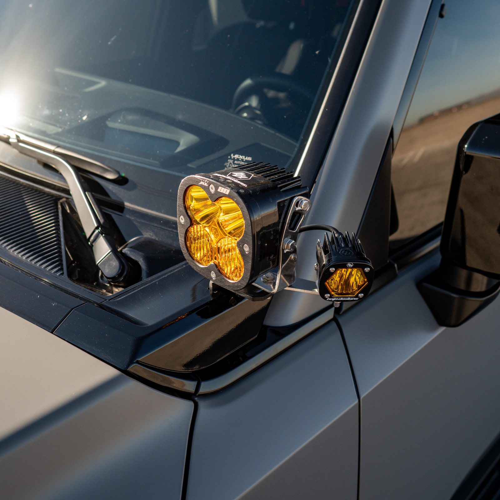 SDHQ Built '24-25 GX550 A-Pillar Light Mounts display installed up close from top down angle