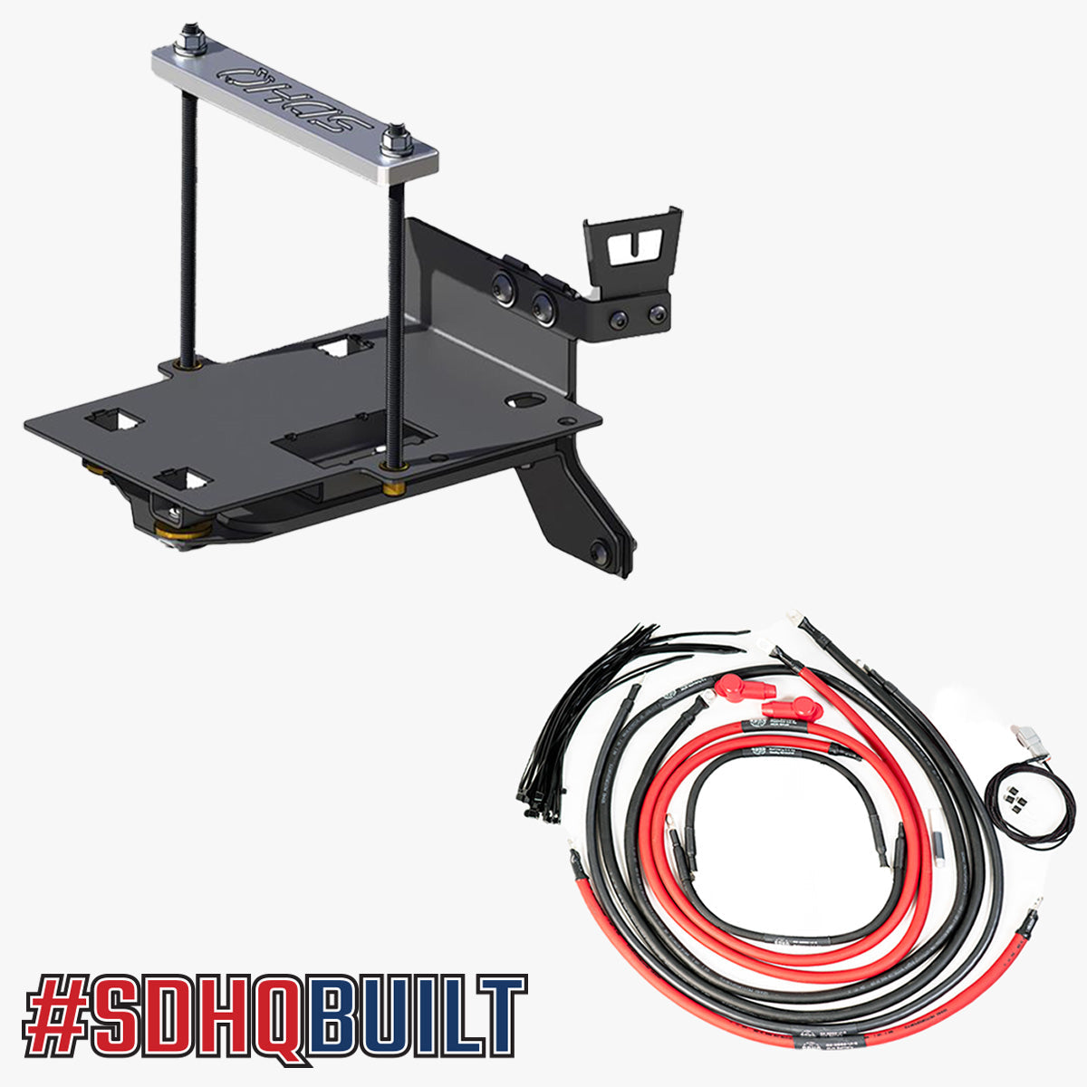 '08-21 200 Series Toyota Land Cruiser "Build your Own" SDHQ Dual Battery Kit Display of included tray kit and additional wiring