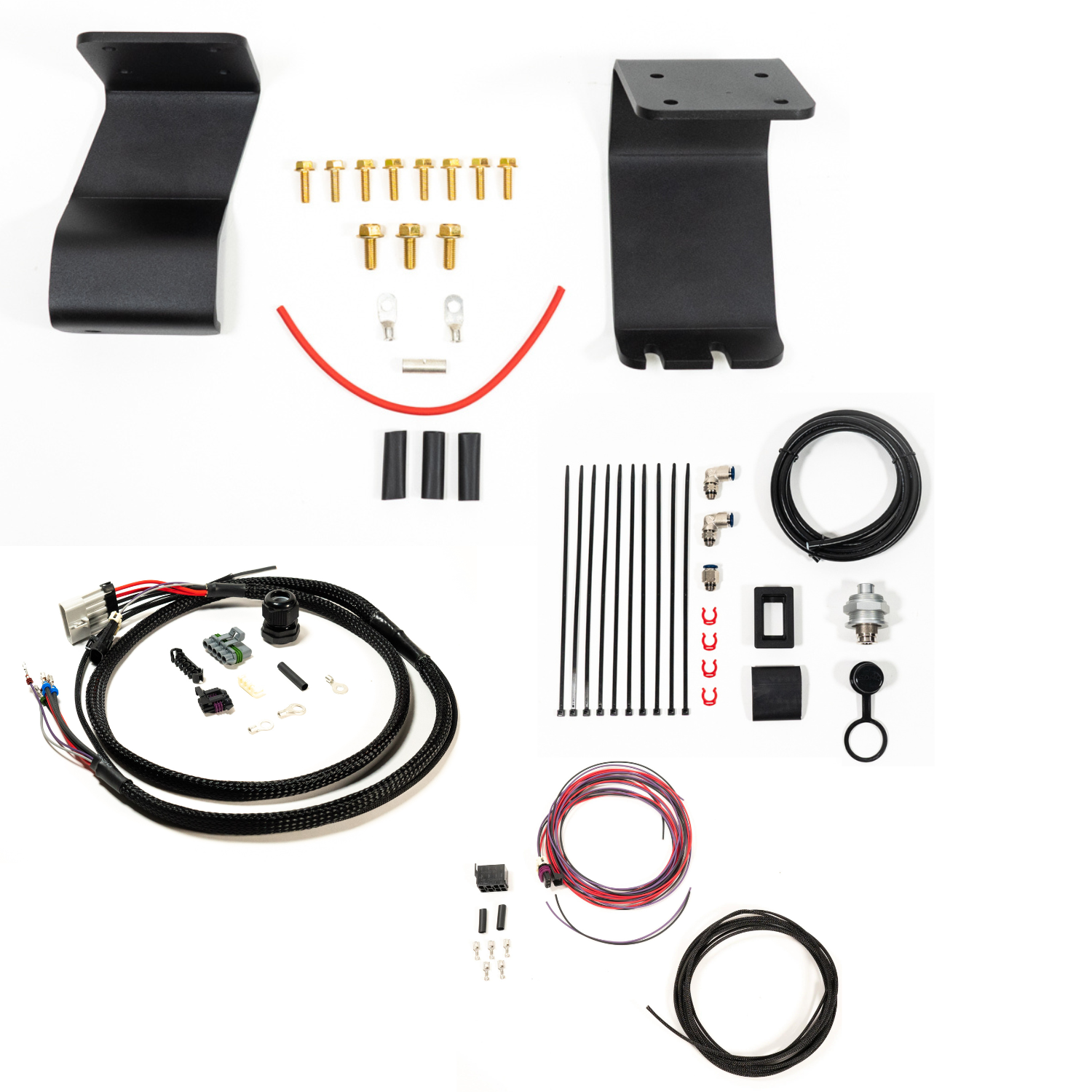SDHQ Built '22+ Tundra ARB Twin Compressor Mounting Kit display of included parts and hardware
