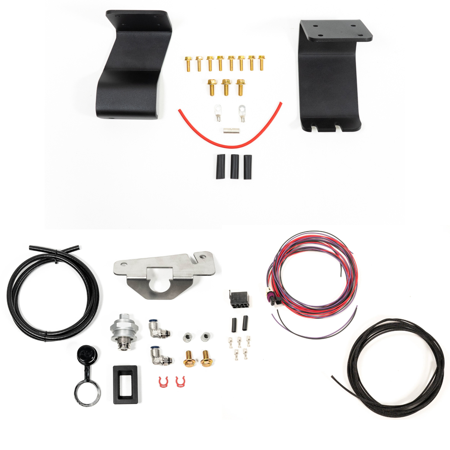 SDHQ Built '23-24 Sequoia ARB Twin Compressor Mounting Kit display of included parts