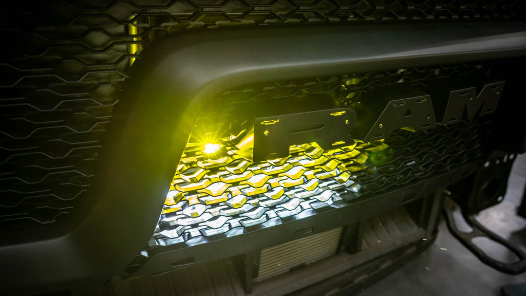 '19-23 Ram 1500 SDHQ Built "Build your Own" Behind the Grille LED Light Bar Mount Close-up display installed