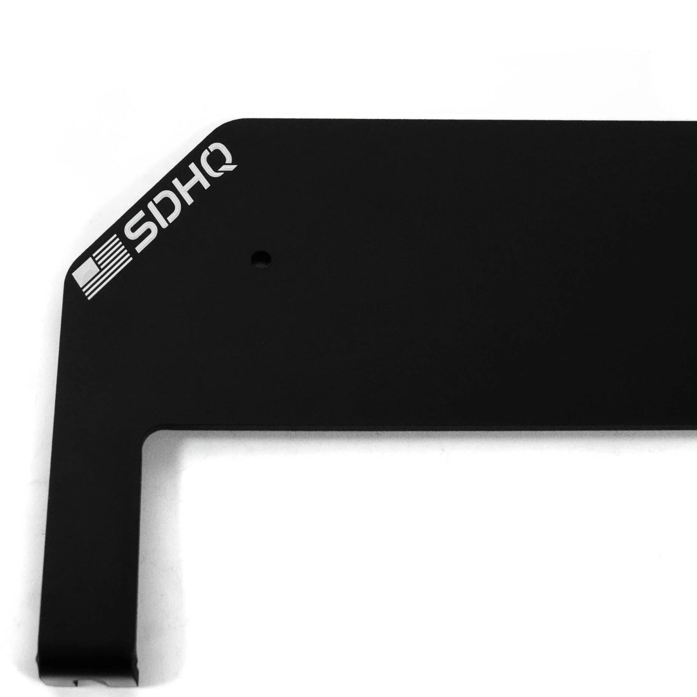 2025 Ram 1500 RHO SDHQ Built Switch Pros Power Module Mount display up close of SDHQ Laser etched logo and half of the bracket