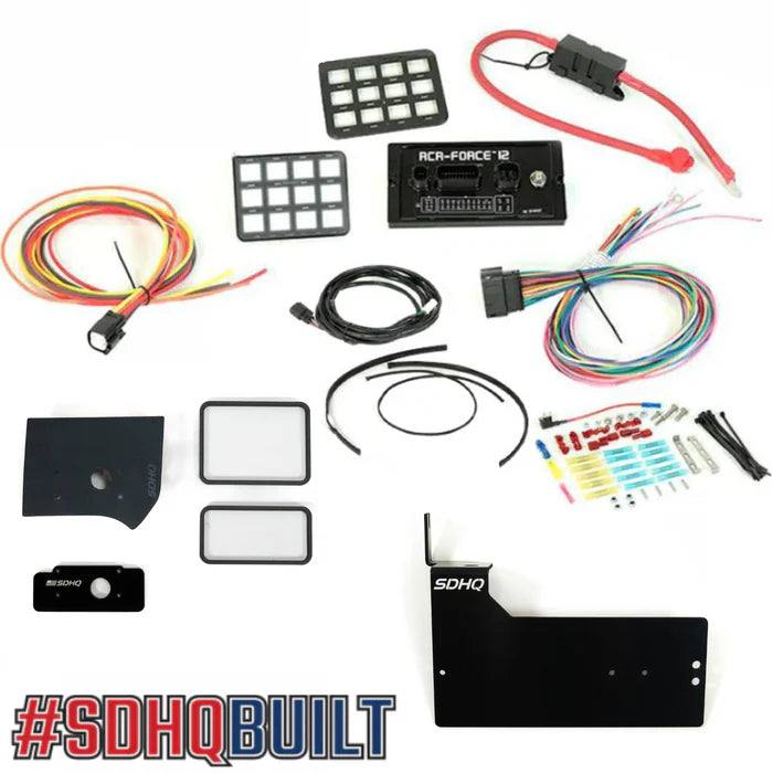 '19-25 Ram 2500/3500 SDHQ Built Complete Switch-Pros RCR-FORCE-12 Kit Display of Included Components - Indigo Keypad Mount