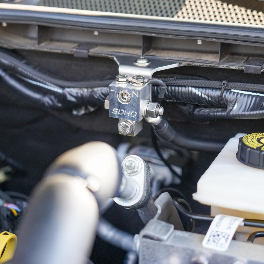 '24 Ford Ranger/Ranger Raptor Billet Battery Terminal Upgrade Kit Close-up Display installed