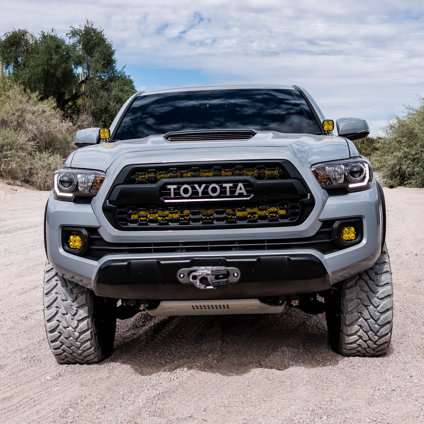 DISPLAY OF SDHQ BUILT 2016-2023 TOYOTA TACOMA HIDDEN WINCH MOUNT INSTALLED ON SDHQ TACOMA TRD PRO