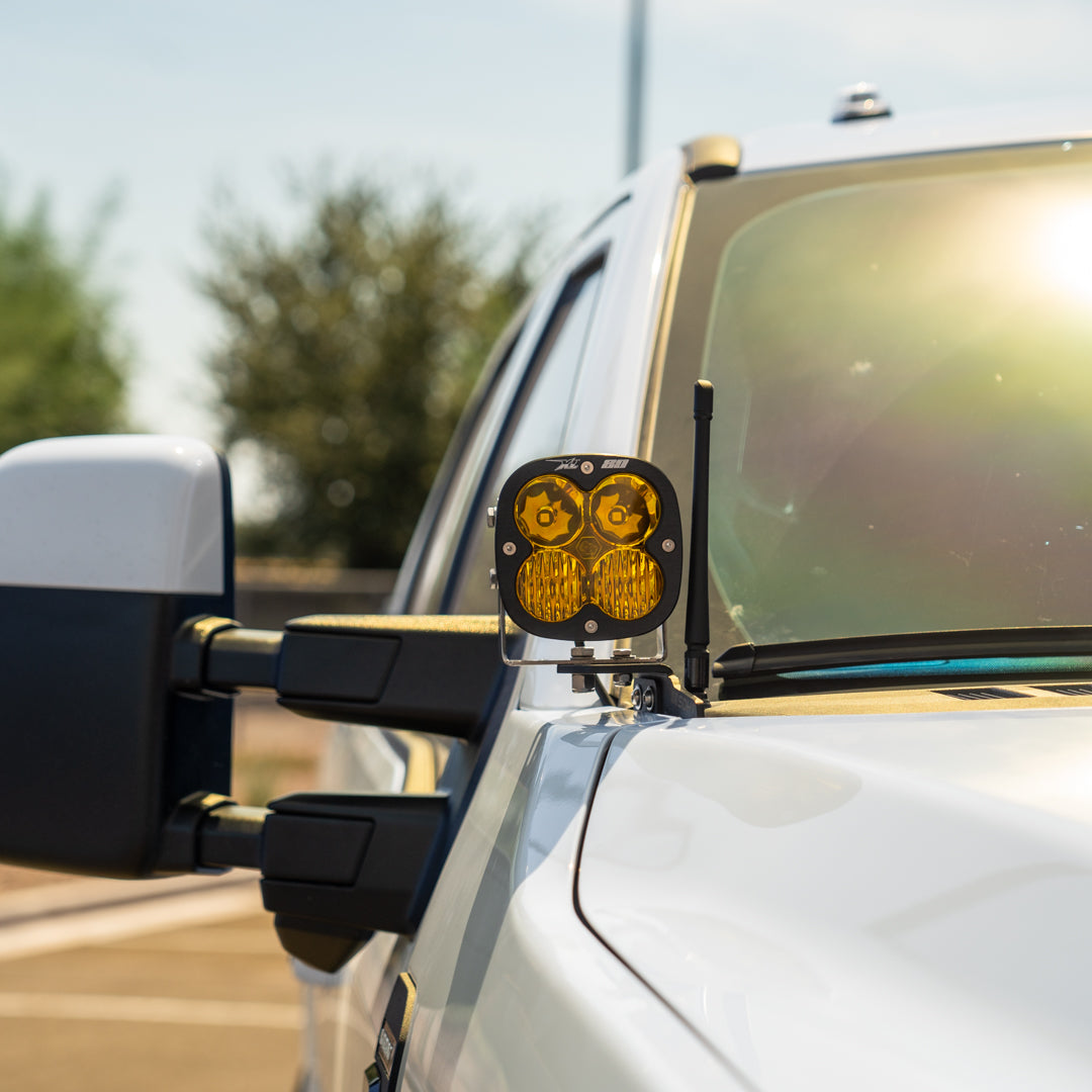 '23-24 FORD SUPER DUTY SDHQ BUILT A-PILLAR LIGHT MOUNTS Close-up Installed display