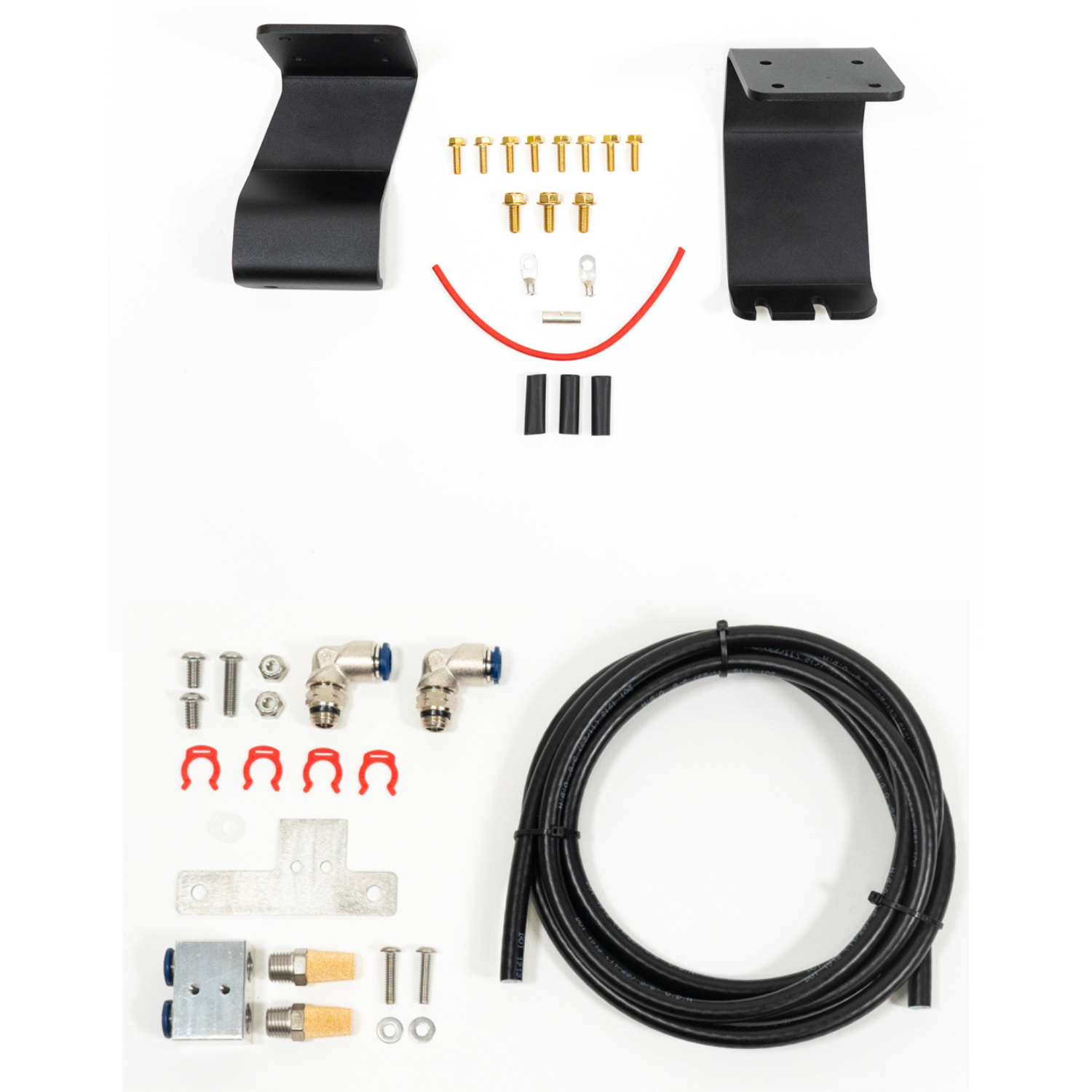 SDHQ Built '23-24 Sequoia ARB Twin Compressor Mounting Kit display of included parts