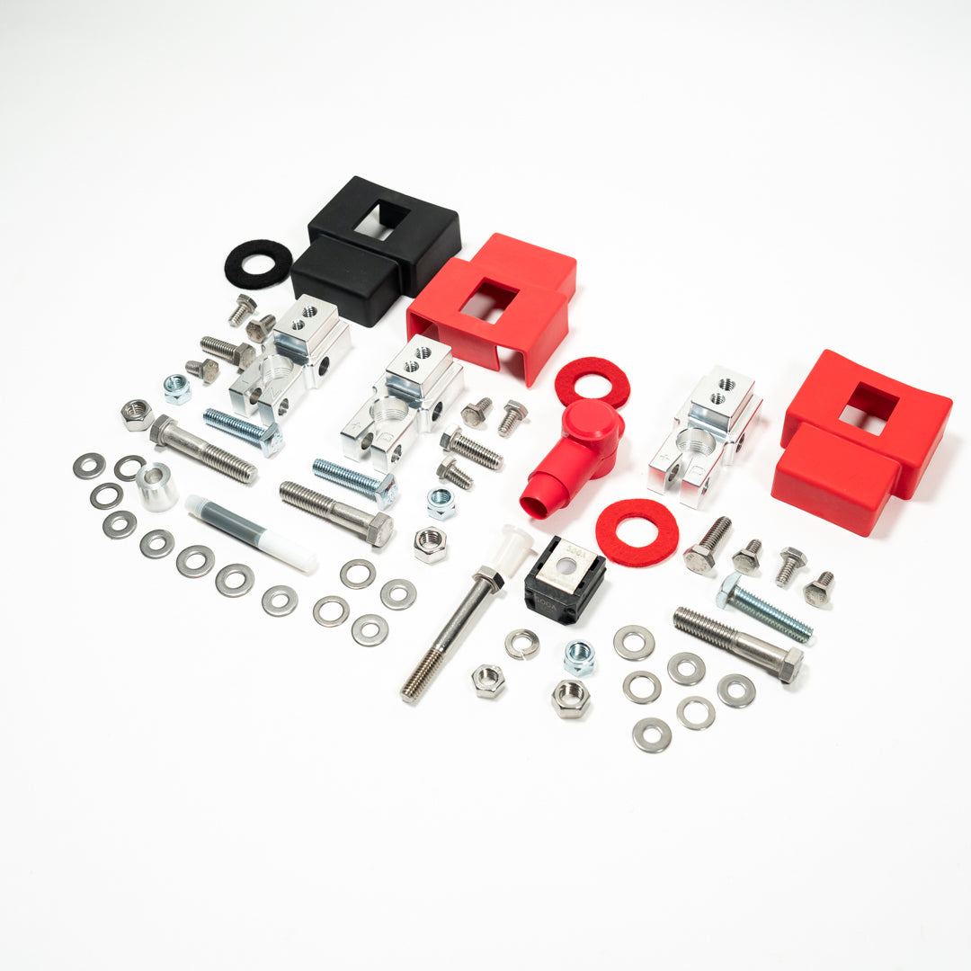 2023-2024 Toyota Sequoia SDHQ Built Under Hood Power Solution Kit Display of terminal kit parts and hardware