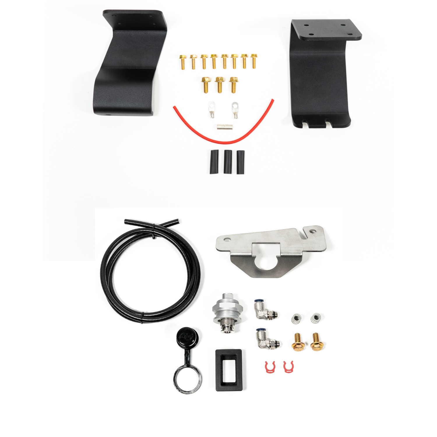 SDHQ Built '23-24 Sequoia ARB Twin Compressor Mounting Kit display of included parts