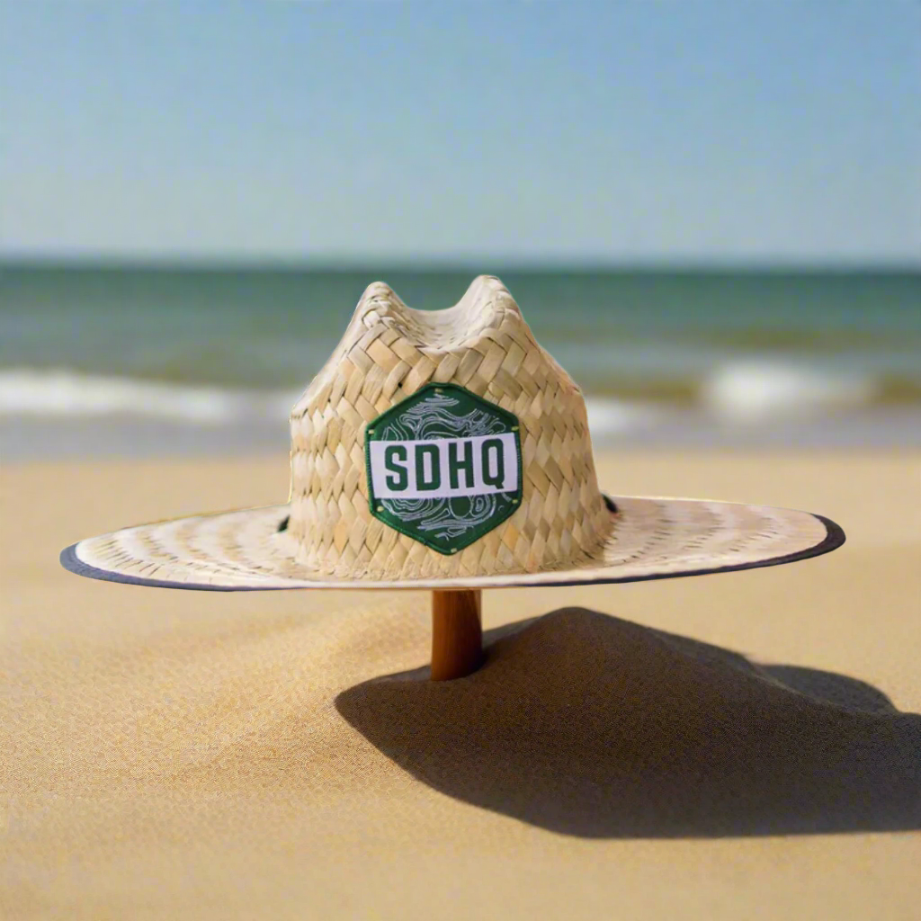 SDHQ Straw Shade Hat - Topographical Patch Front View Display