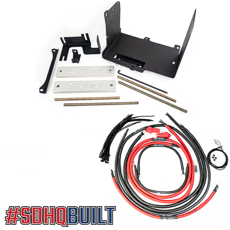 '16-23 Toyota Tacoma SDHQ Built "Build your Own" Dual Battery Kit Display of included tray, additional wiring , hold downs, and threaded rods
