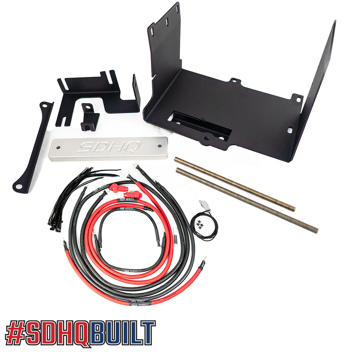 '16-23 Toyota Tacoma SDHQ Built "Build your Own" Dual Battery Kit Display of Included tray, additional wiring and hold down