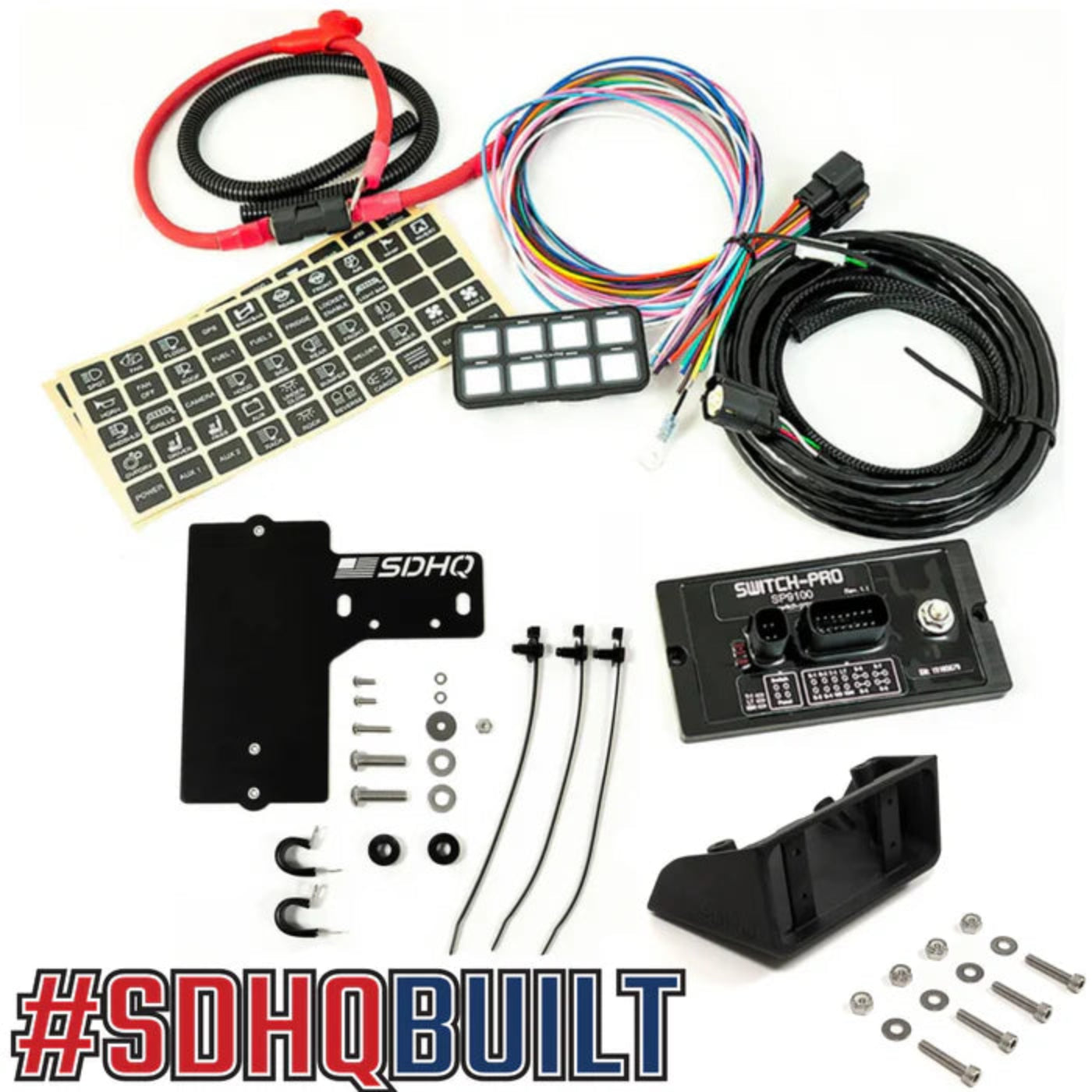 '16-23 Toyota Tacoma SDHQ Built Complete Switch Pros SP-9100 Mounting Kit Display of Included Components - Keypad Mount Under OEM Switch Panel