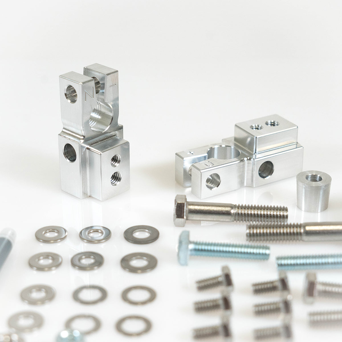 SDHQ Built Complete Billet Battery Terminal Kit Close-up of included hardware and terminals