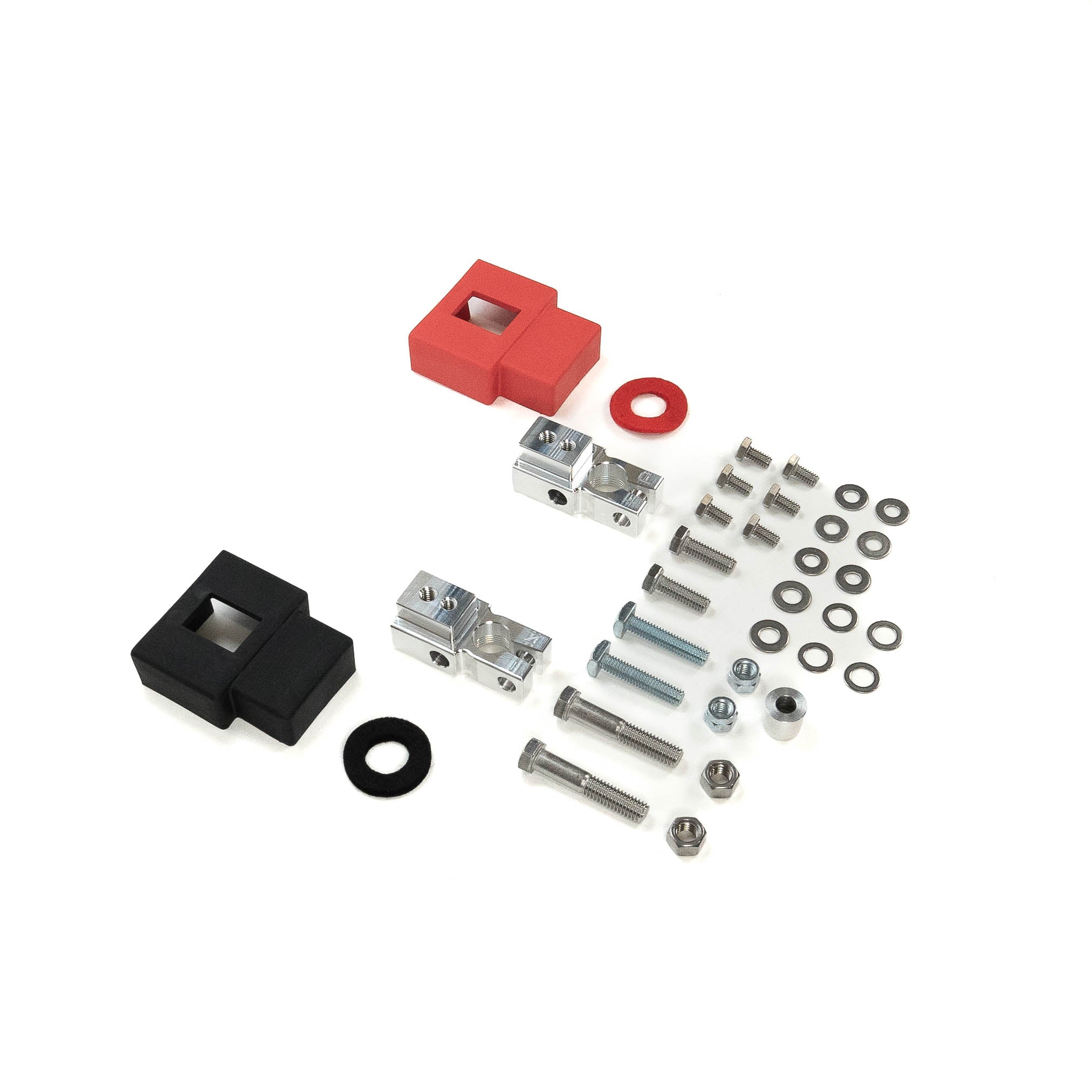 SDHQ Built Complete Billet Battery Terminal Kit Display of Included Parts