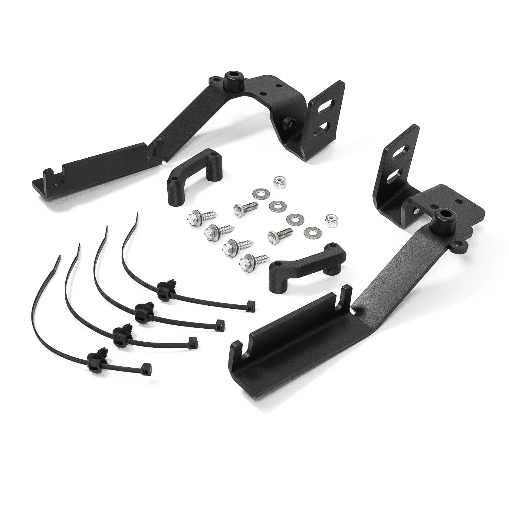 2016-2024 Titan / Titan XD SDHQ Built A-Pillar Light Mounts Display of included parts and hardware