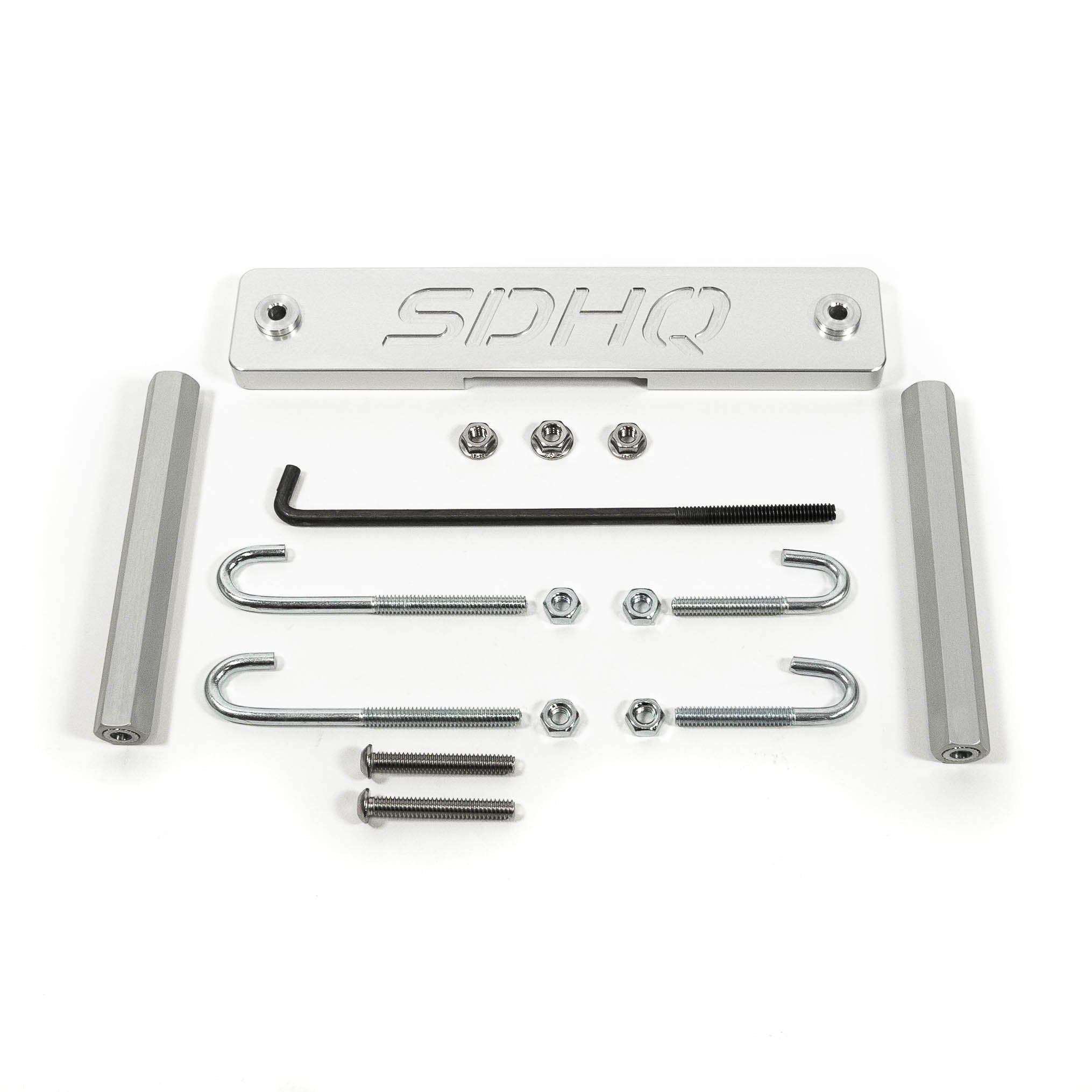 SDHQ Built Toyota Complete Billet 24F/27F Battery Hold Down Kit Display of Included parts