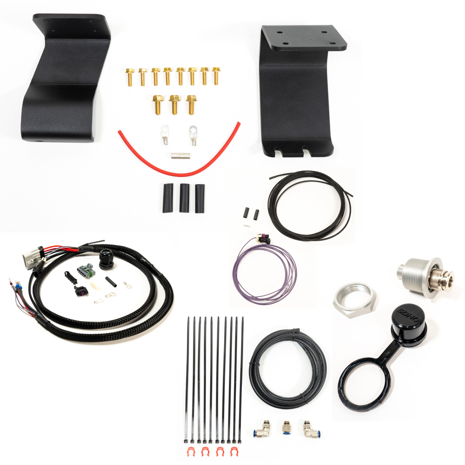 SDHQ Built '22+ Tundra ARB Twin Compressor Mounting Kit Display of included parts and hardware