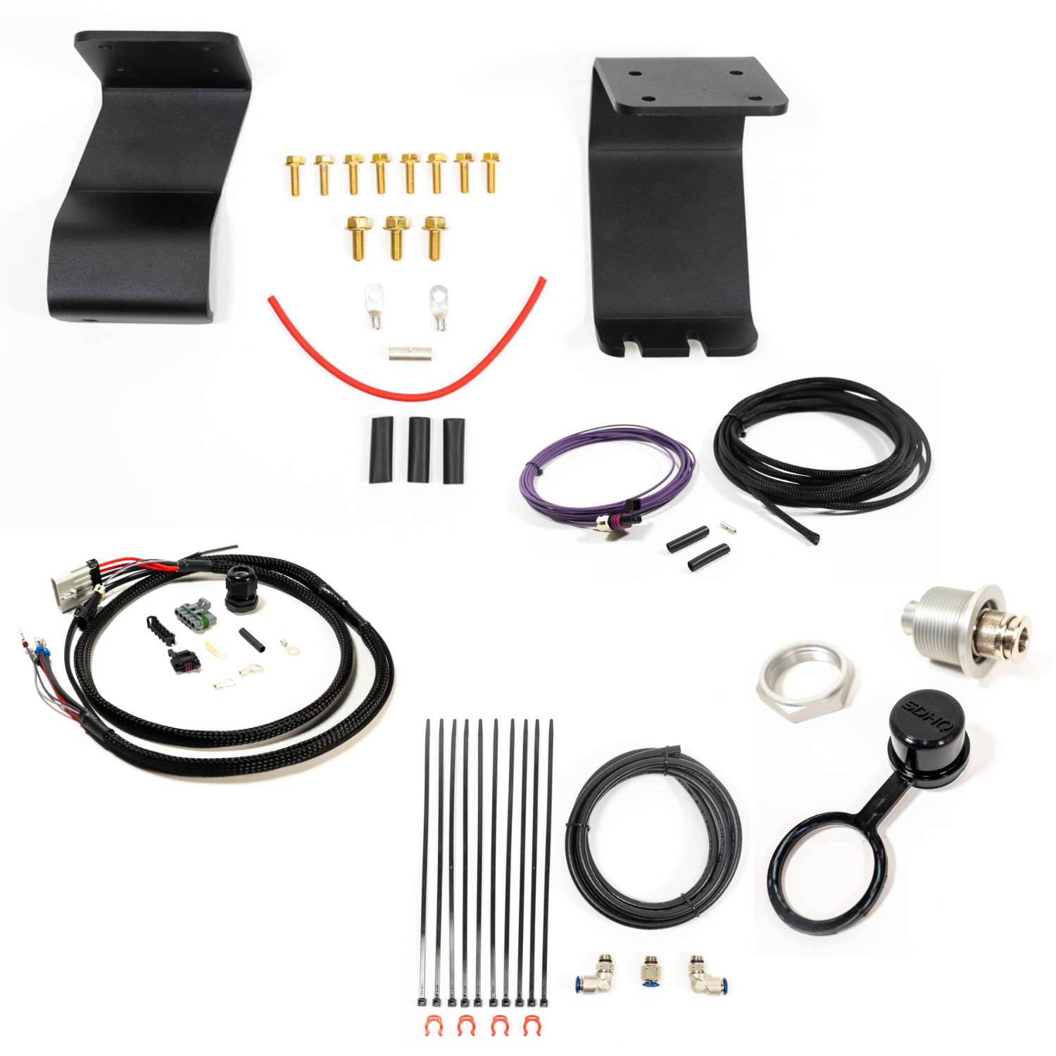 SDHQ Built '22+ Tundra ARB Twin Compressor Mounting Kit display of included parts and hardware