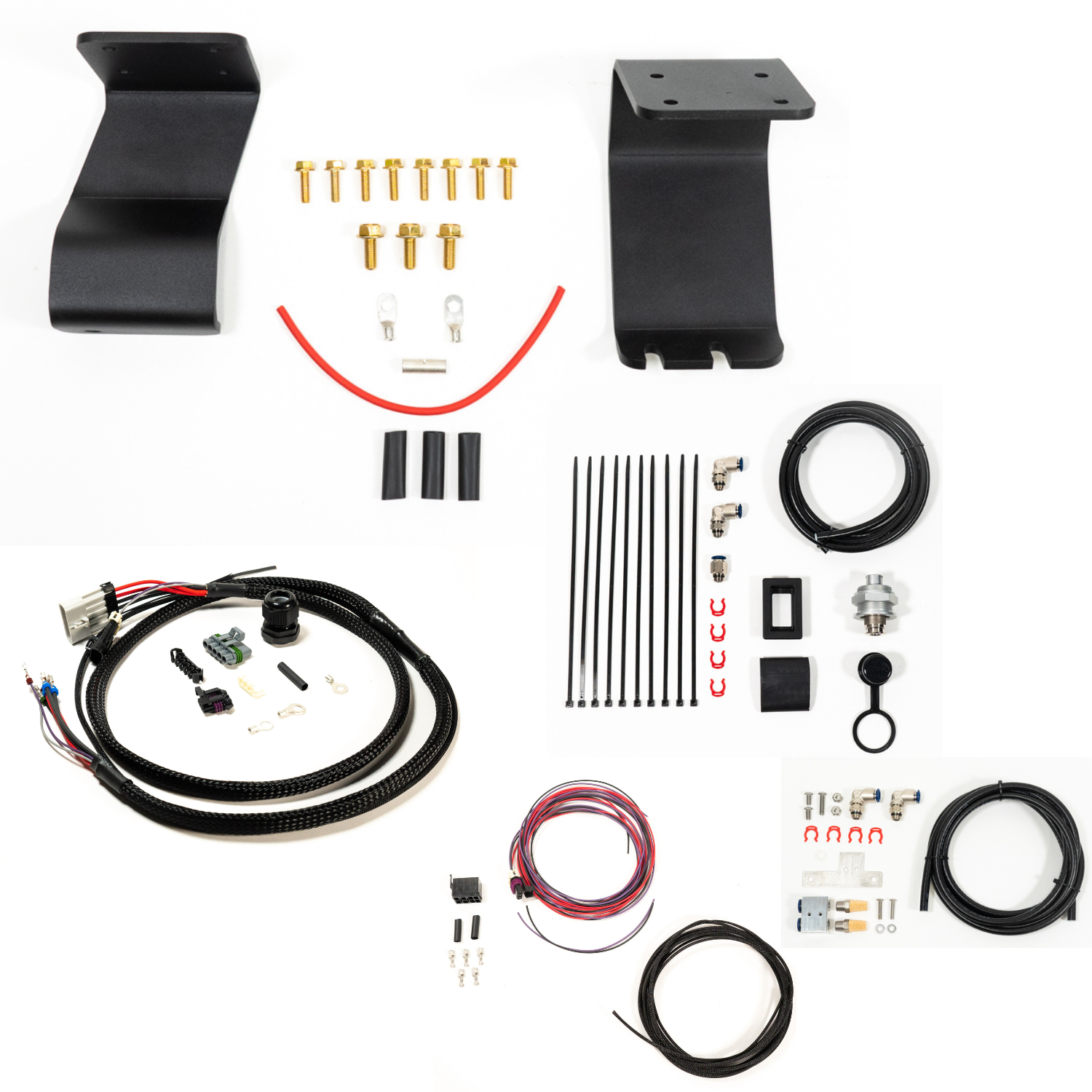 SDHQ Built '22+ Tundra ARB Twin Compressor Mounting Kit display of included parts and hardware