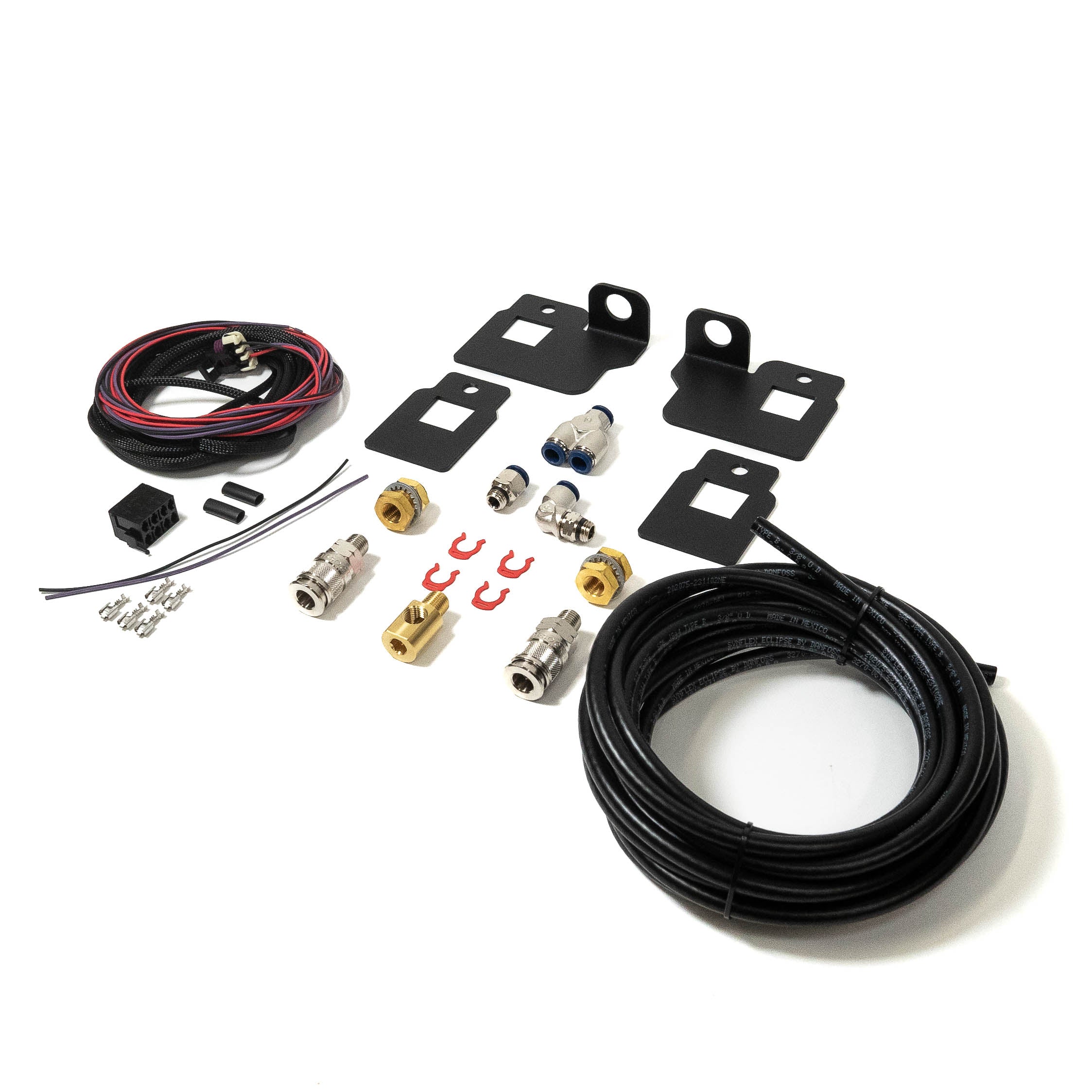 2022- 2024 Tundra SDHQ Built Remote Air Chuck and Switch Mounting Kit Display of Included Parts and Hardware