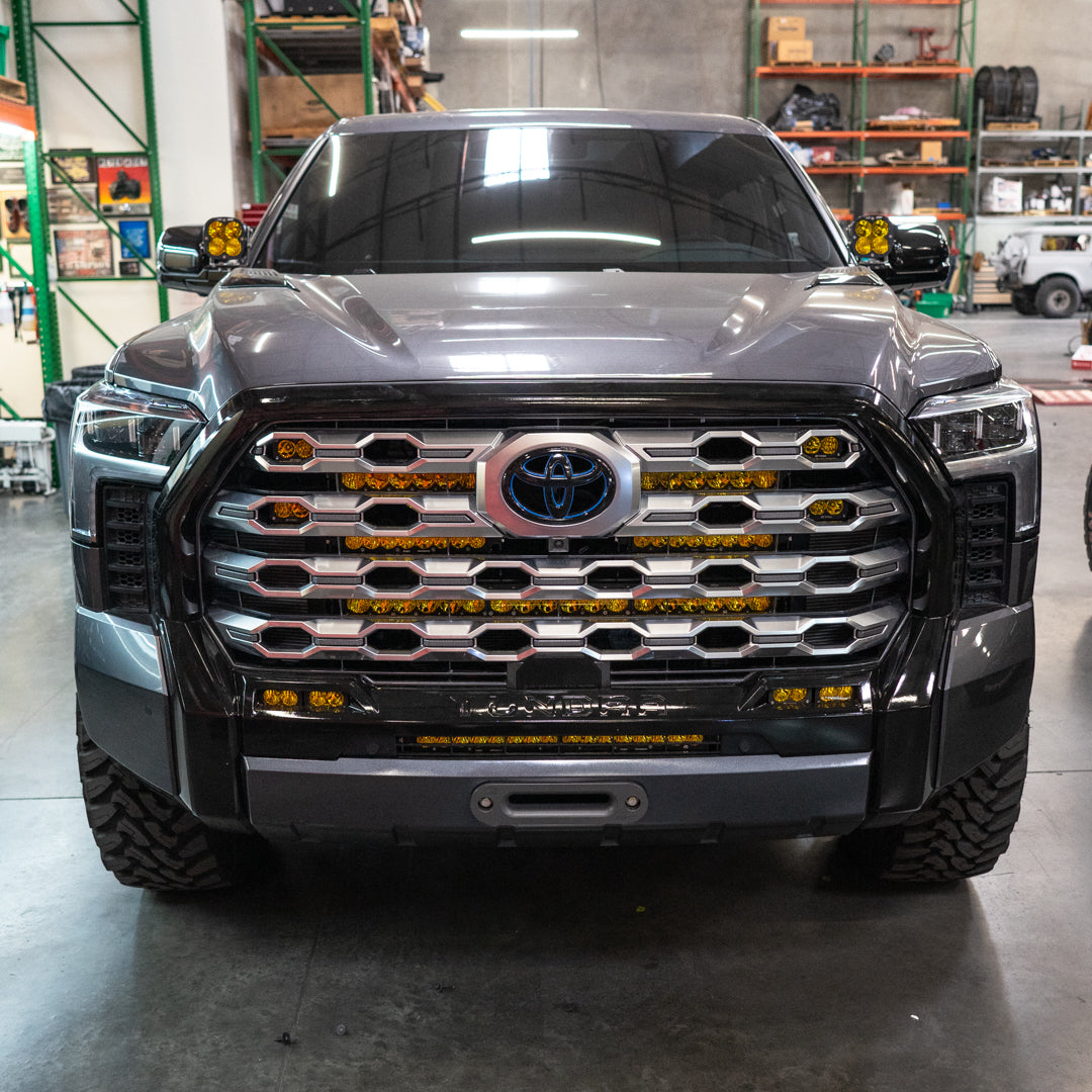 '22-24 Toyota Tundra/Sequoia SDHQ Built Behind the Grille Light Bar Mount Installed display