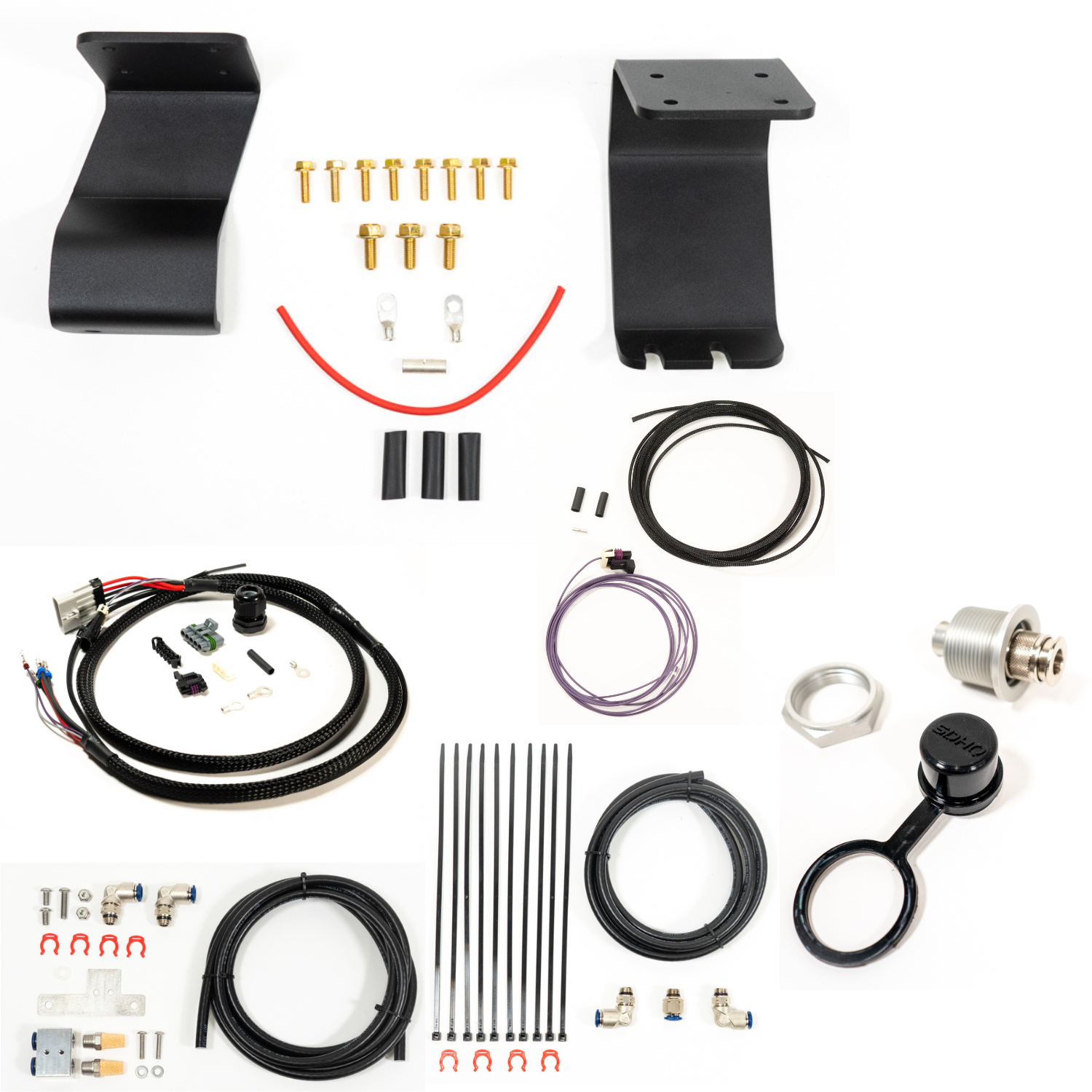SDHQ Built '22+ Tundra ARB Twin Compressor Mounting Kit Display of included parts and hardware