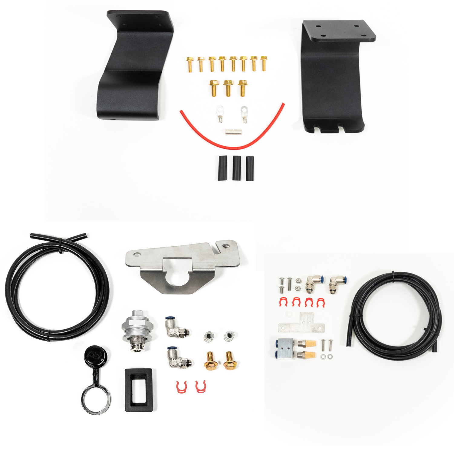 SDHQ Built '23-24 Sequoia ARB Twin Compressor Mounting Kit display of included parts