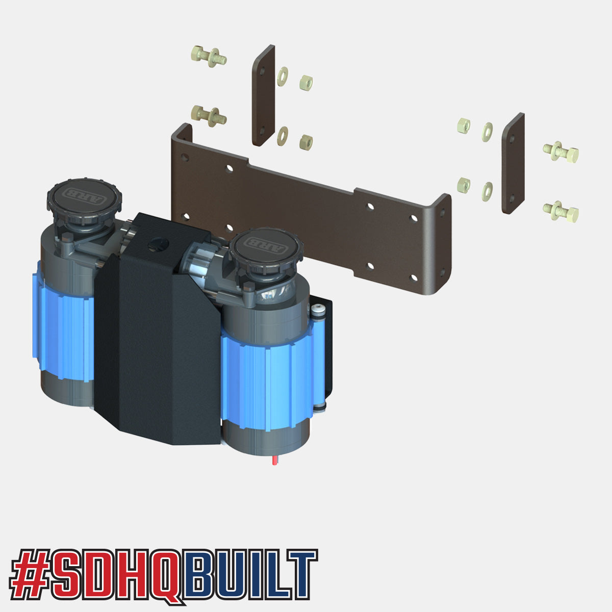 SDHQ Built Universal Weld on ARB Compressor Mount Exploded Diagram with Compressor