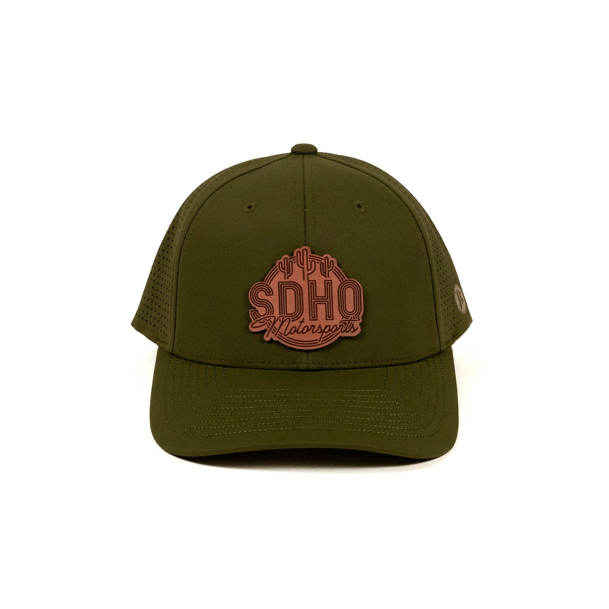 The Elite Hat w/ Leather SDHQ Motorsports Logo Front View Display