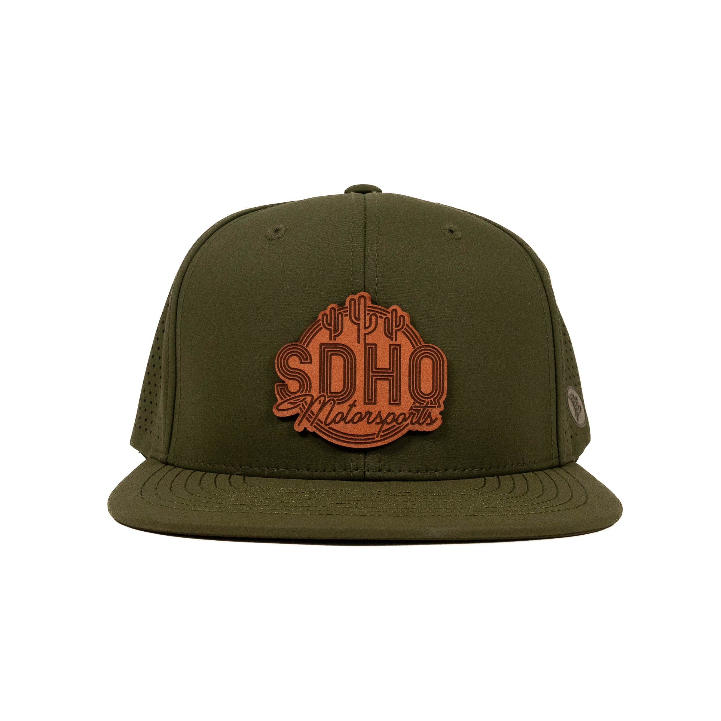 The Elite Hat w/ Leather SDHQ Motorsports Logo Front View Display