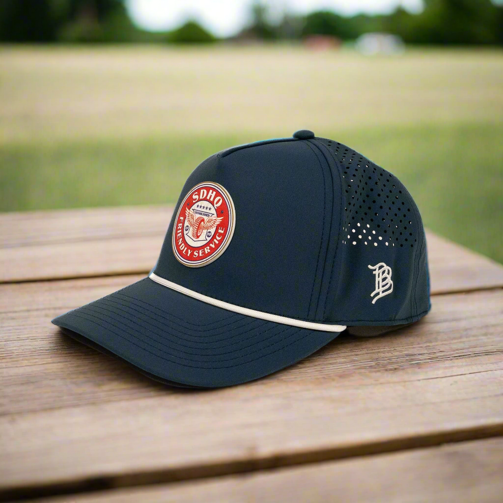 5 Panel Rope Hat w/ PVC Friendly Service Patch Side View Display