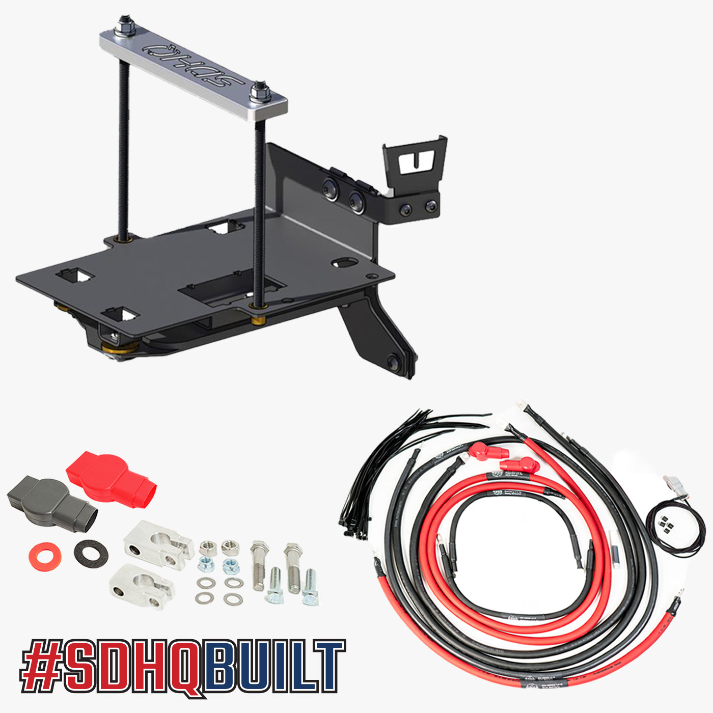 '08-21 200 Series Toyota Land Cruiser "Build your Own" SDHQ Dual Battery Kit Display of Included tray additional wiring and C1