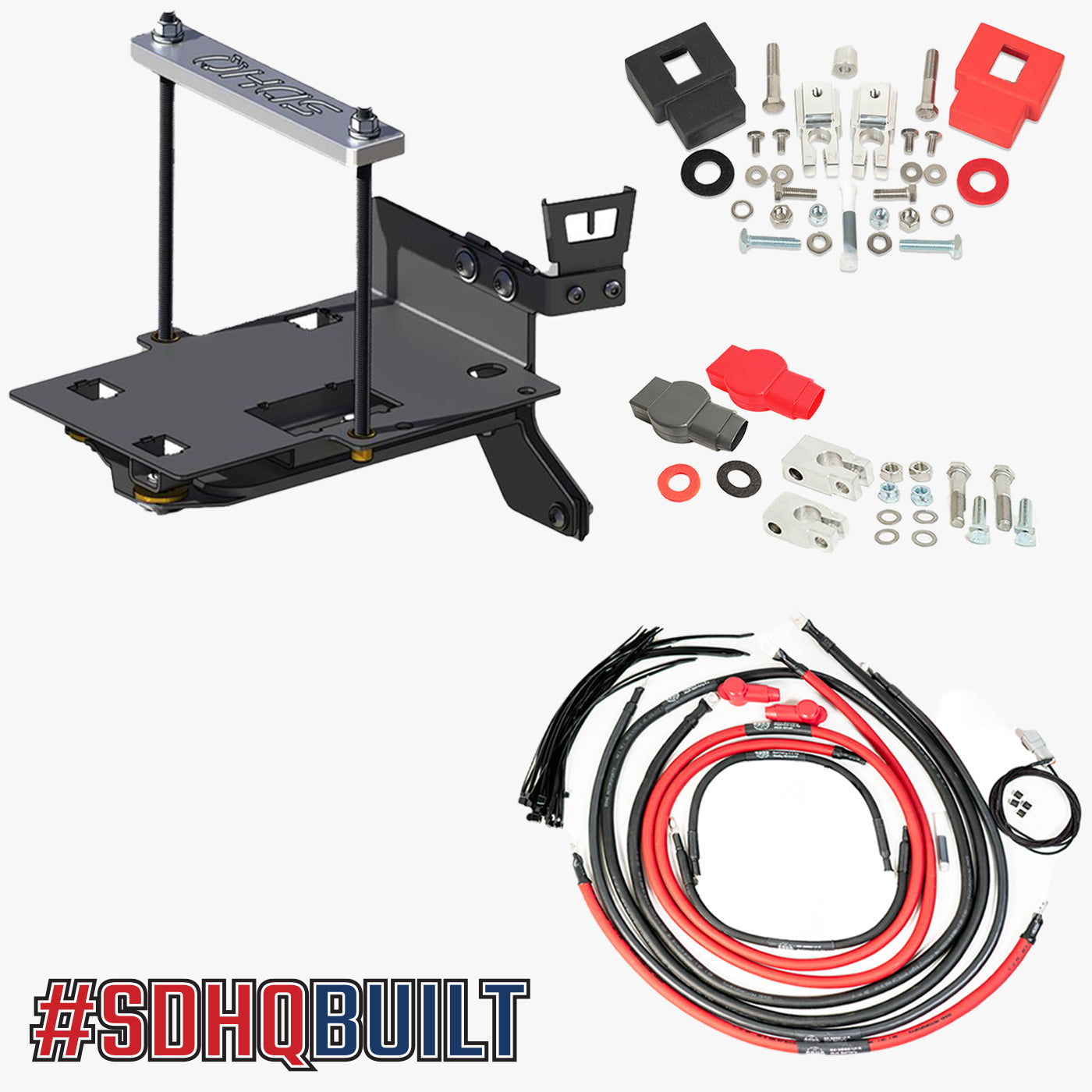 '08-21 200 Series Toyota Land Cruiser "Build your Own" SDHQ Dual Battery Kit Display of Included Tray additional wiring and terminals