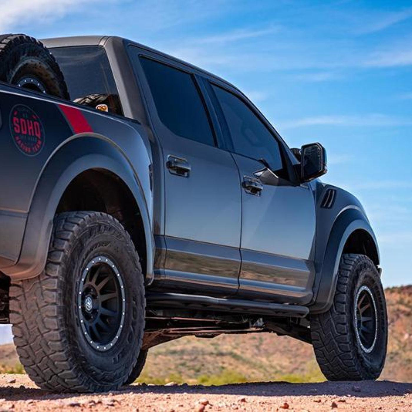 '17-Current Ford Raptor SDHQ Built Weld-On Rock Sliders Display on Vehicle