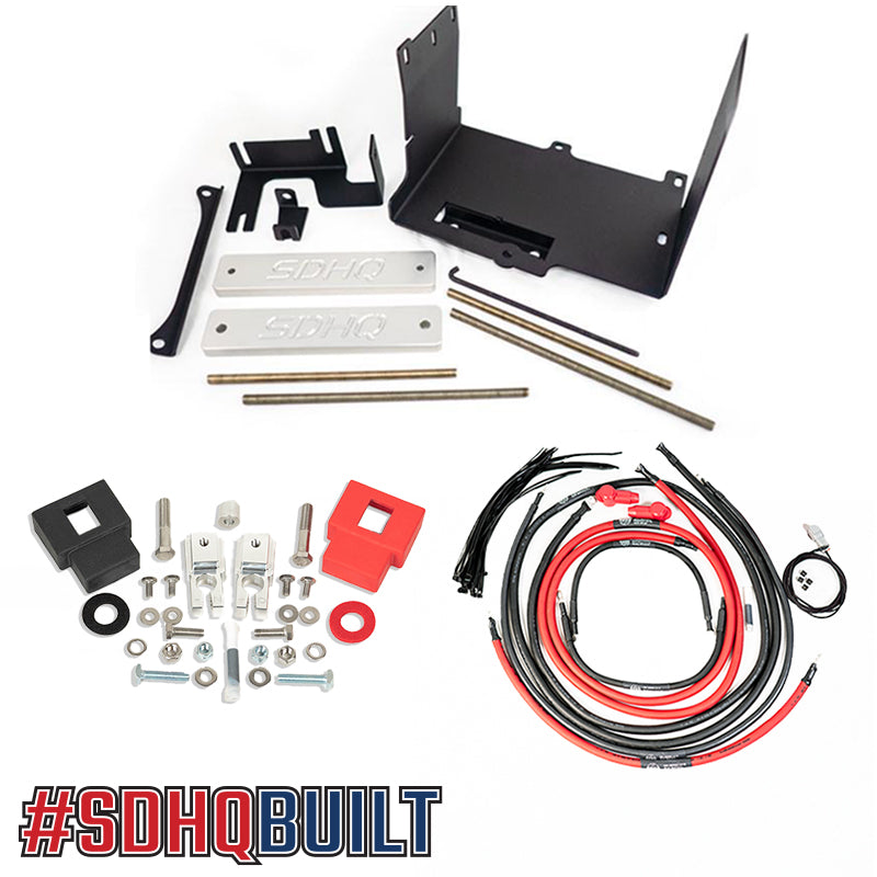 '16-23 Toyota Tacoma SDHQ Built "Build your Own" Dual Battery Kit Display of Included Tray, additionl wiring, terminals, hold down, and threaded rods